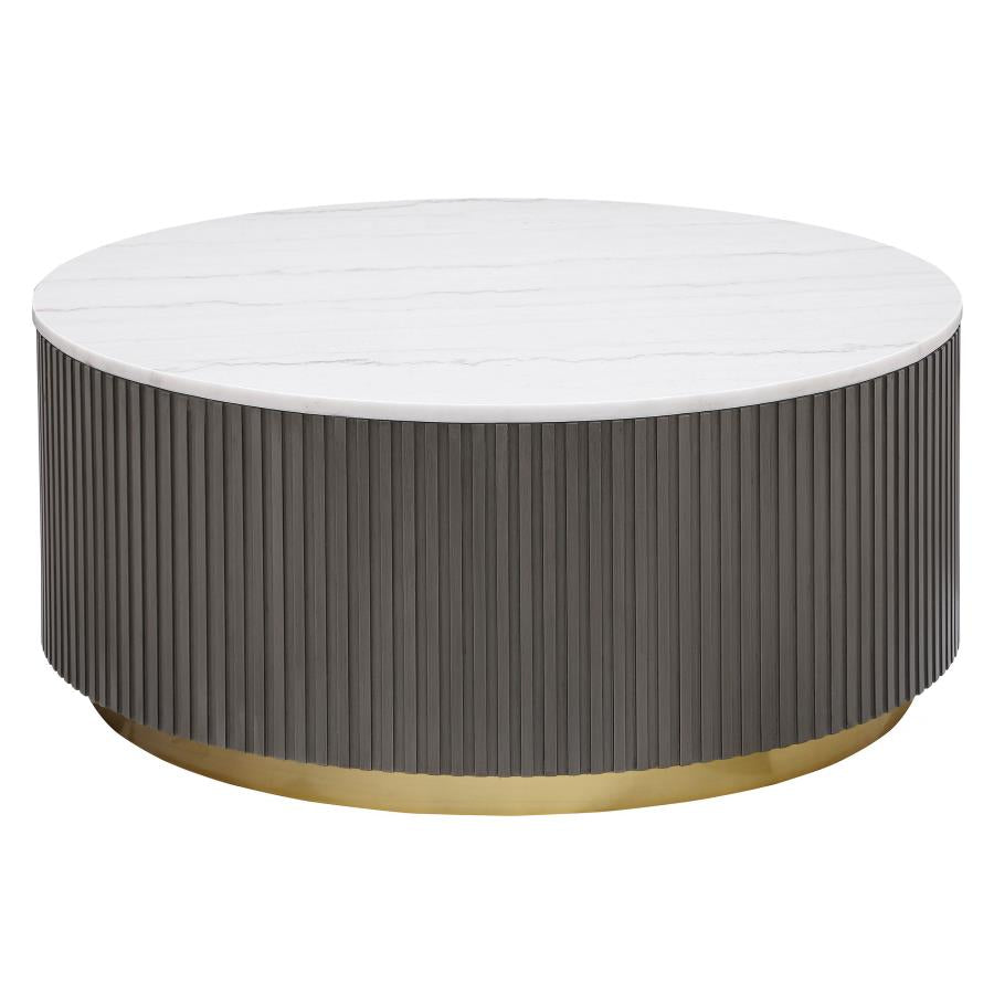 Round Marble Top Coffee Table White and Charcoal - Adams Furniture