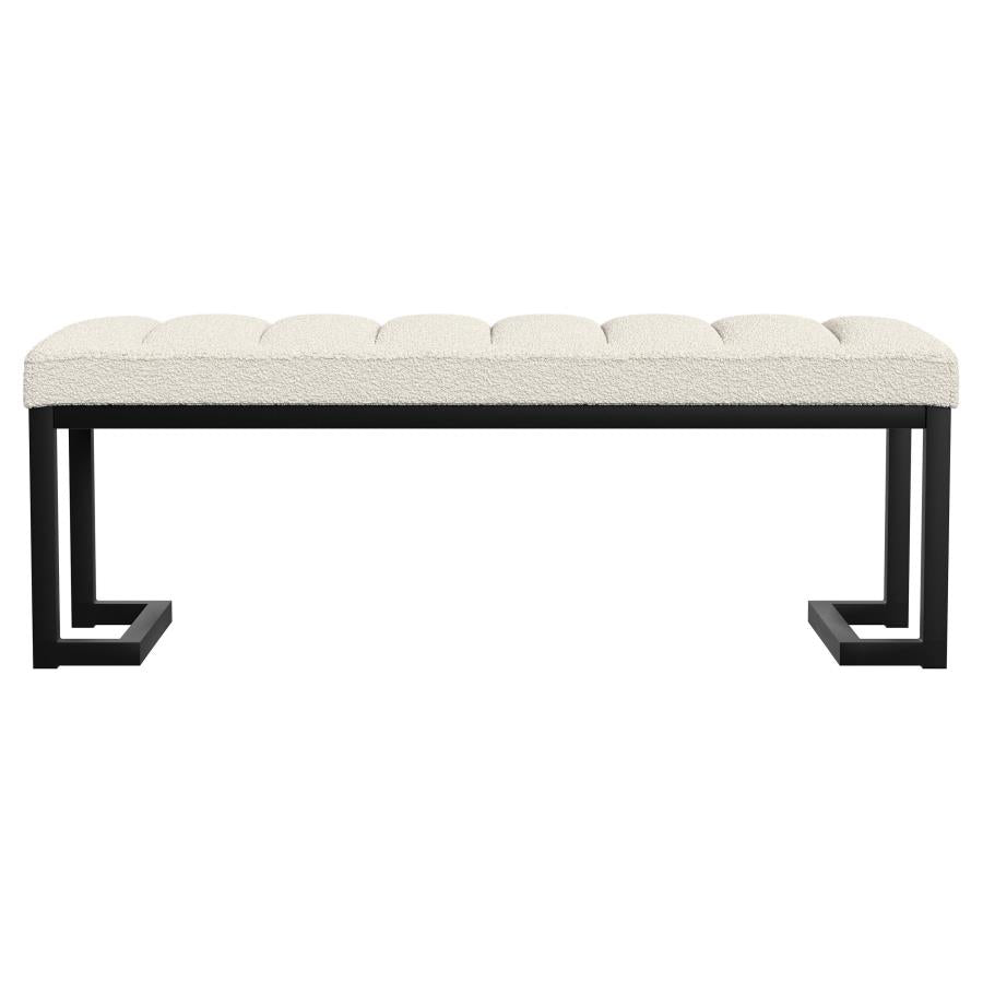 Boucle Upholstered Tufted Accent Bench Vanilla - Adams Furniture