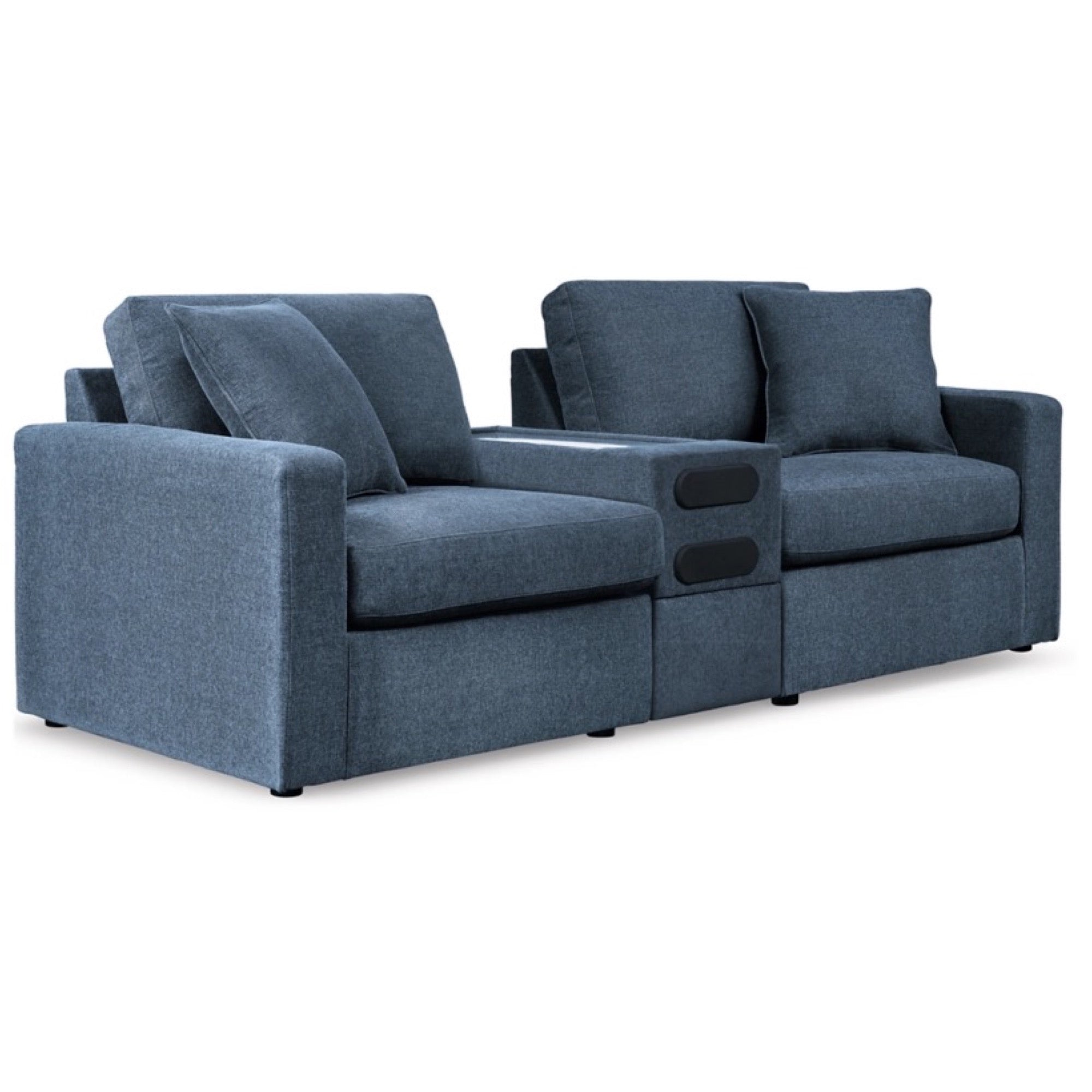 Kennedy Blue 3-Piece Modular Loveseat with Audio Console - Adams Furniture