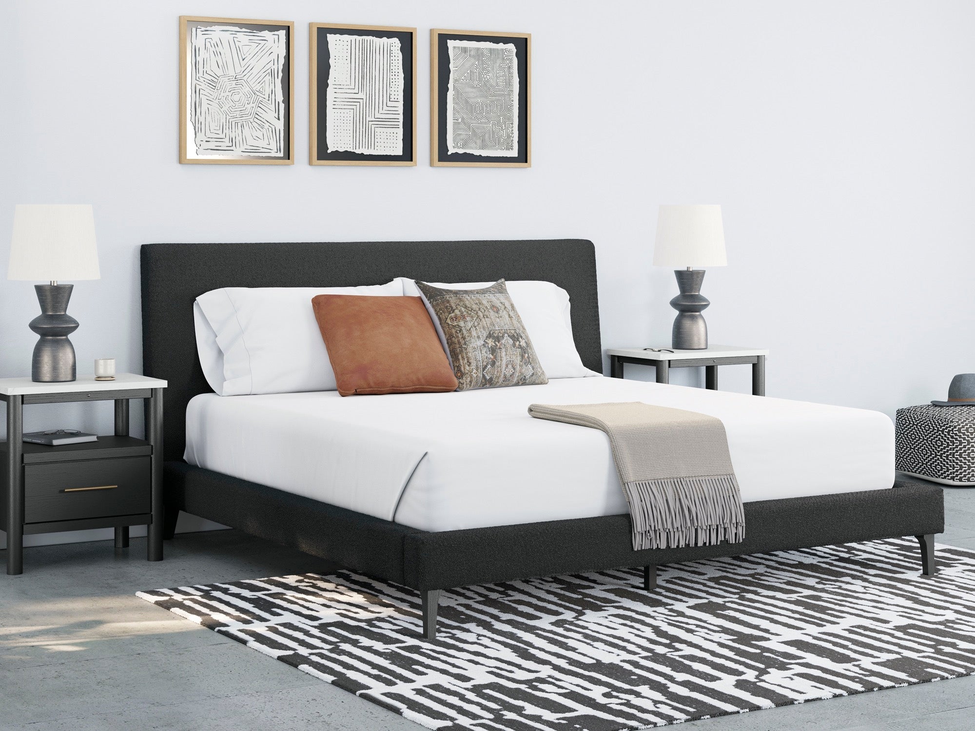 Carter Black King Upholstered Bed - Adams Furniture