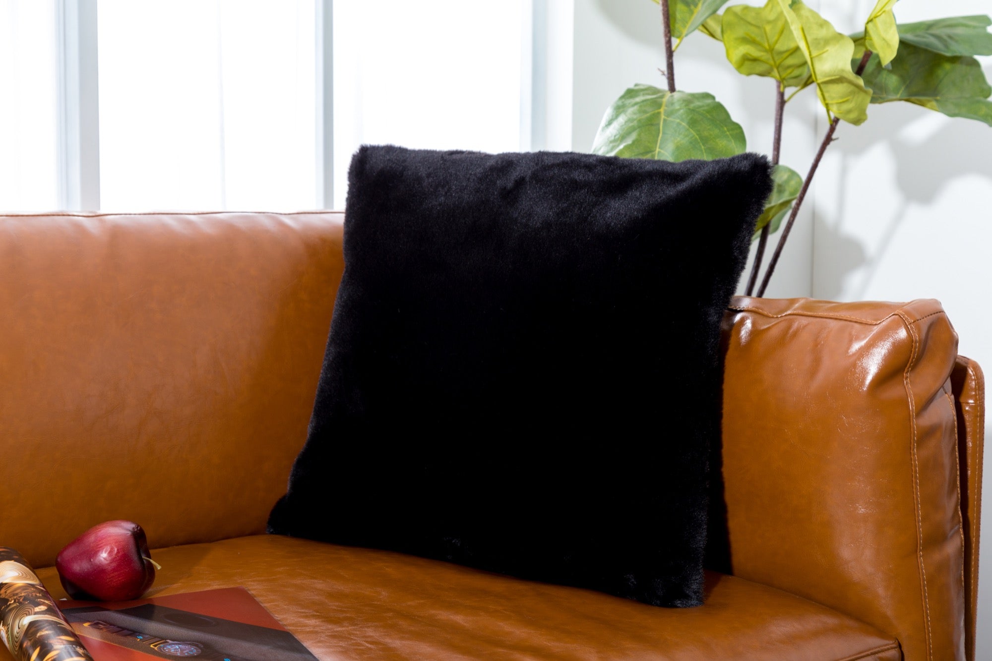 Faux Rabbit Fur Black Pillow - Adams Furniture
