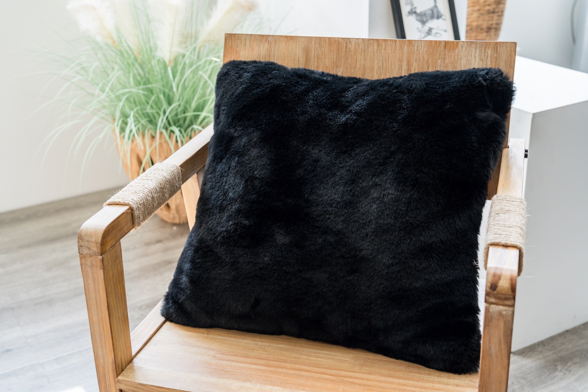 Faux Rabbit Fur Black Pillow - Adams Furniture