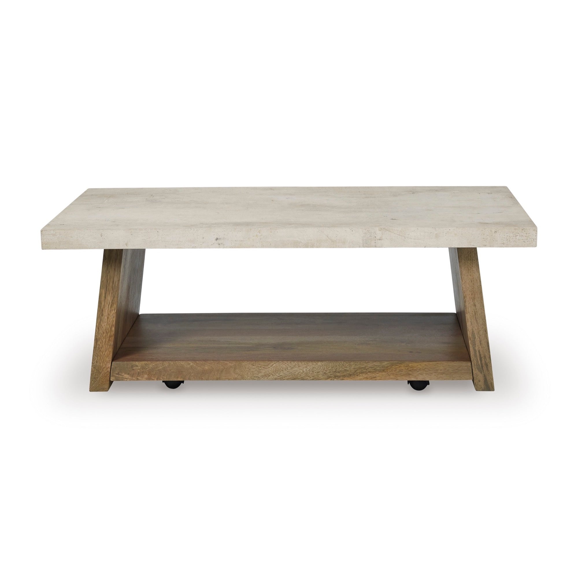 Light Brown Rectangular Coffee Table with Casters