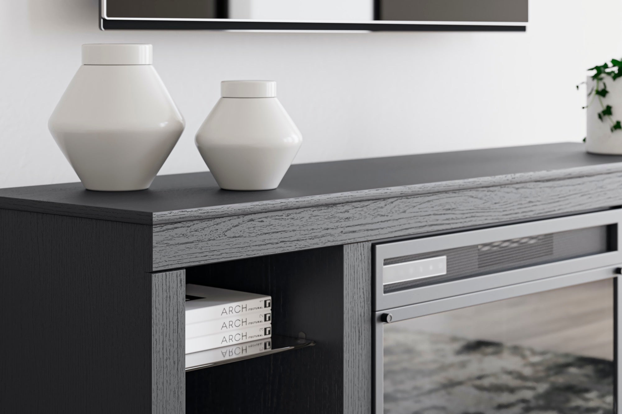 Black TV Stand with Fireplace - Adams Furniture