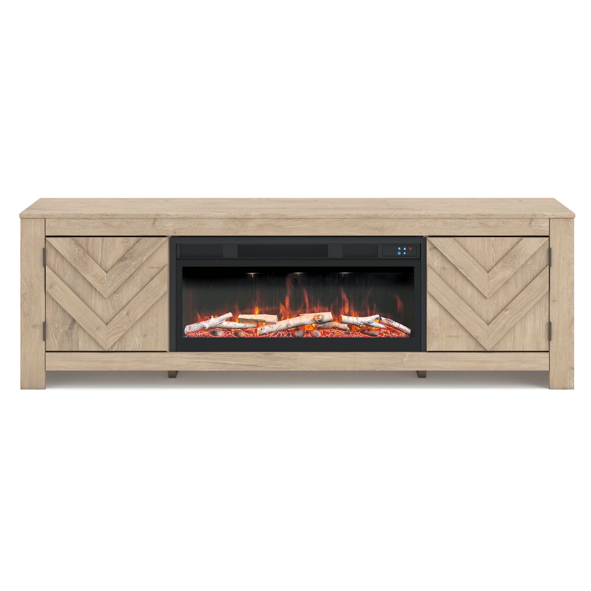 Large Tan TV Stand with Fireplace - Adams Furniture