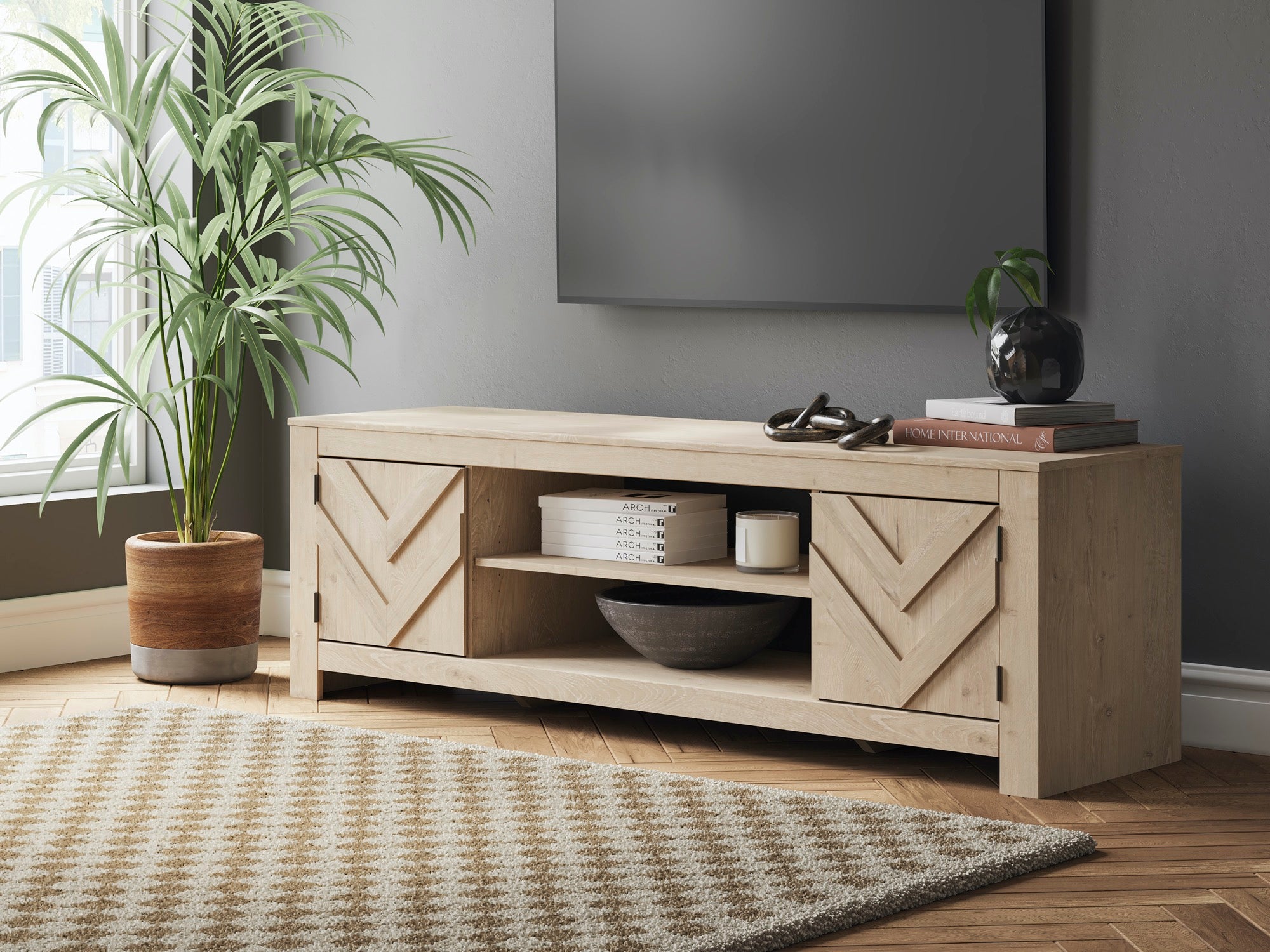Large Tan TV Stand - Adams Furniture