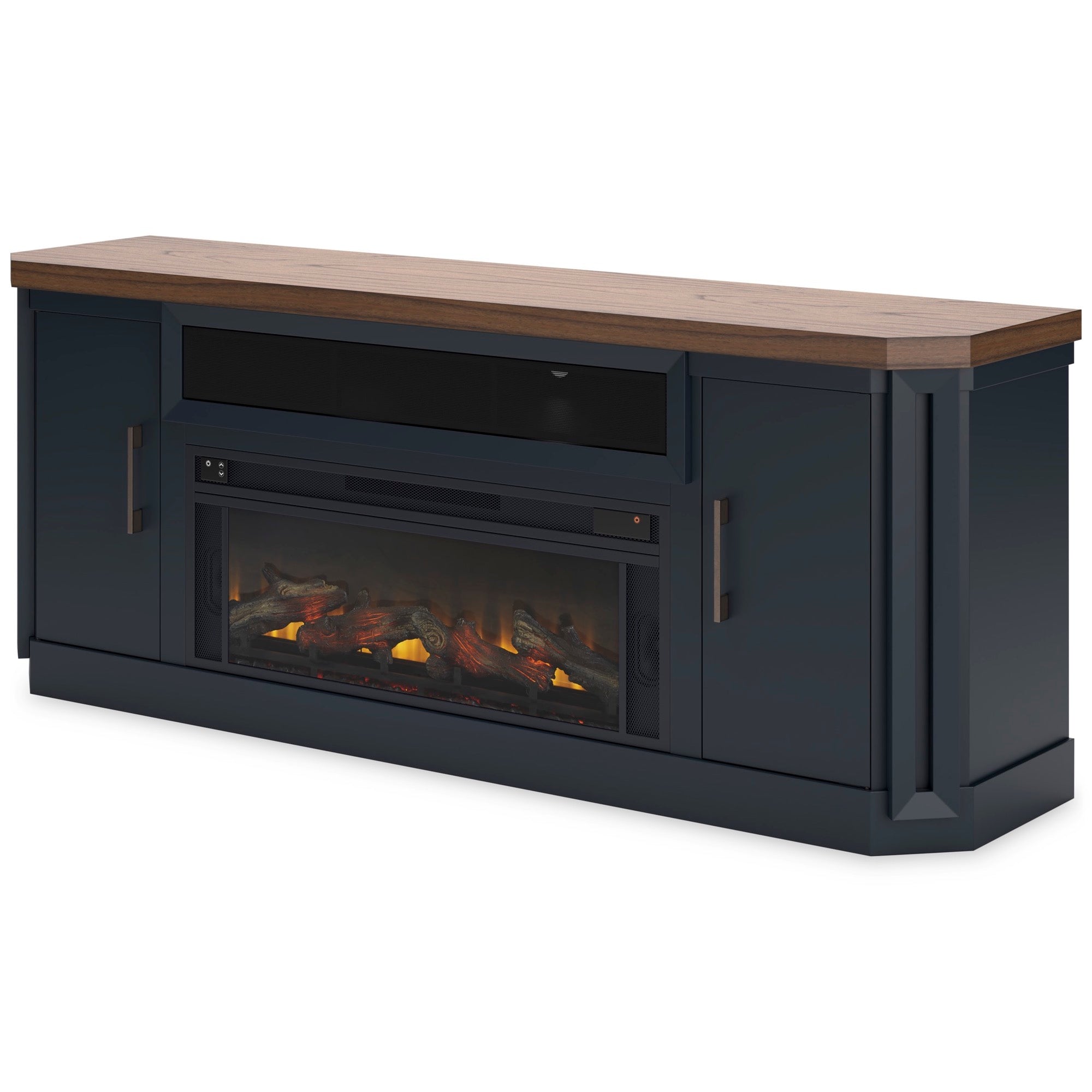 XL Slate Blue TV Stand with Fireplace & Speakers - Adams Furniture