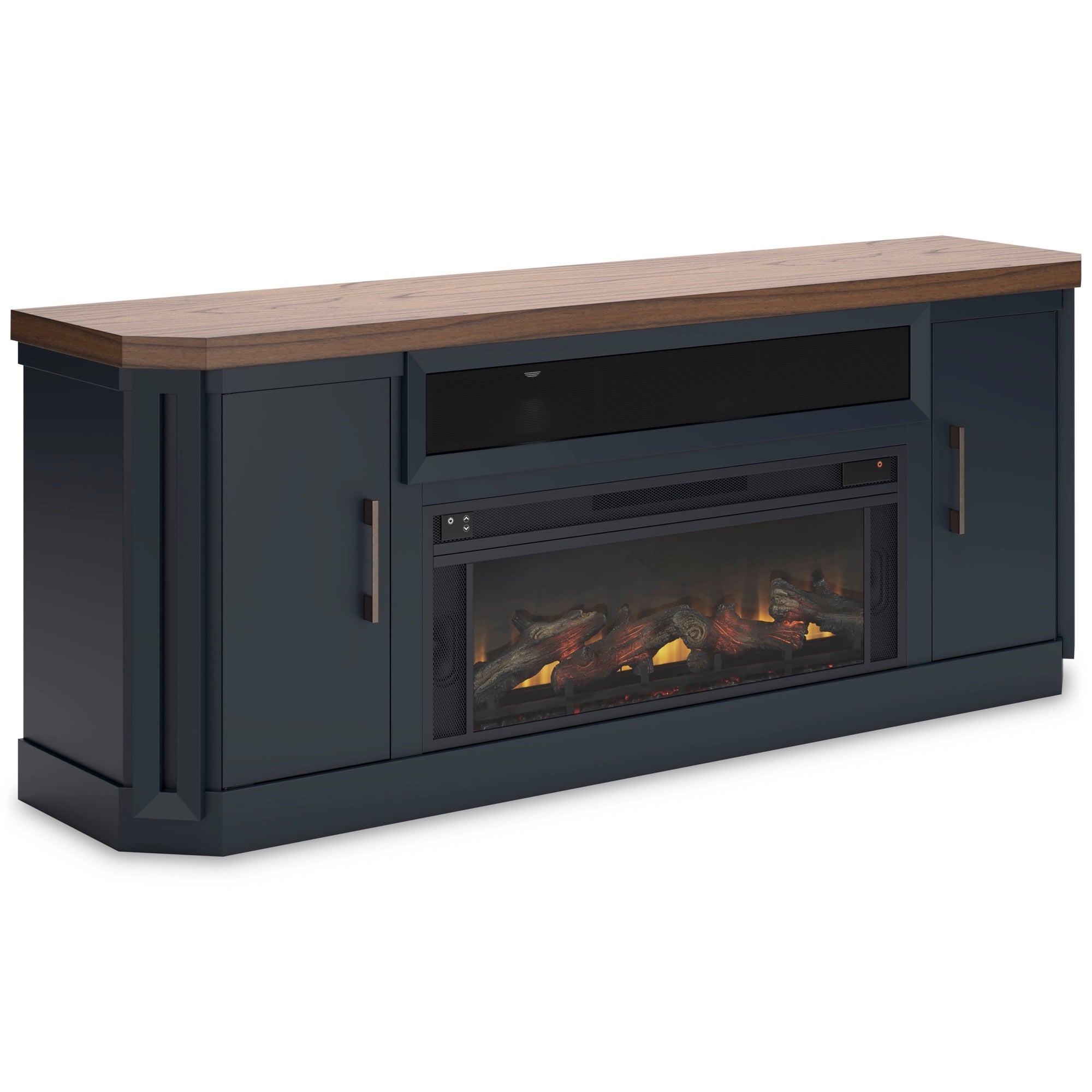 XL Slate Blue TV Stand with Fireplace & Speakers - Adams Furniture