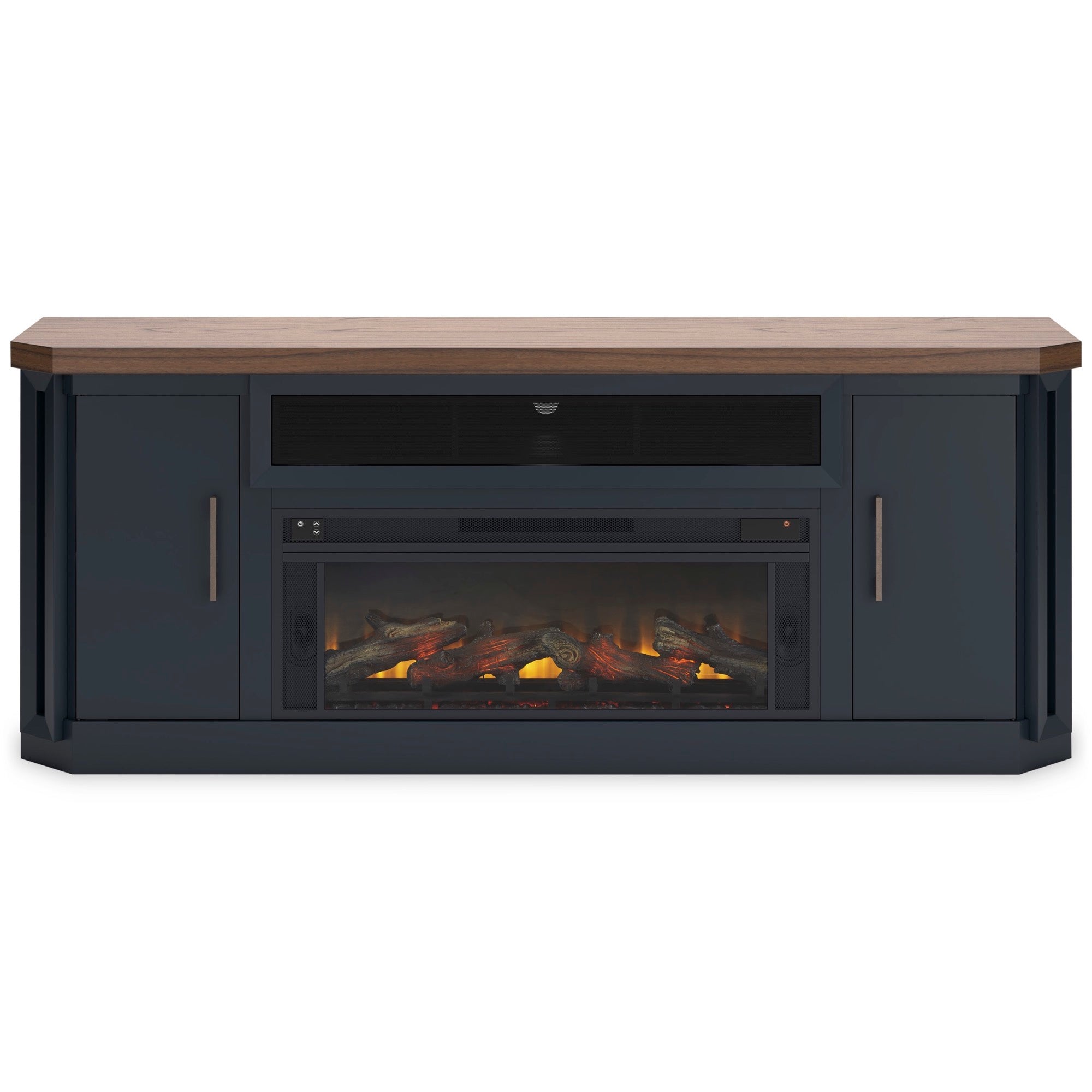 XL Slate Blue TV Stand with Fireplace & Speakers - Adams Furniture
