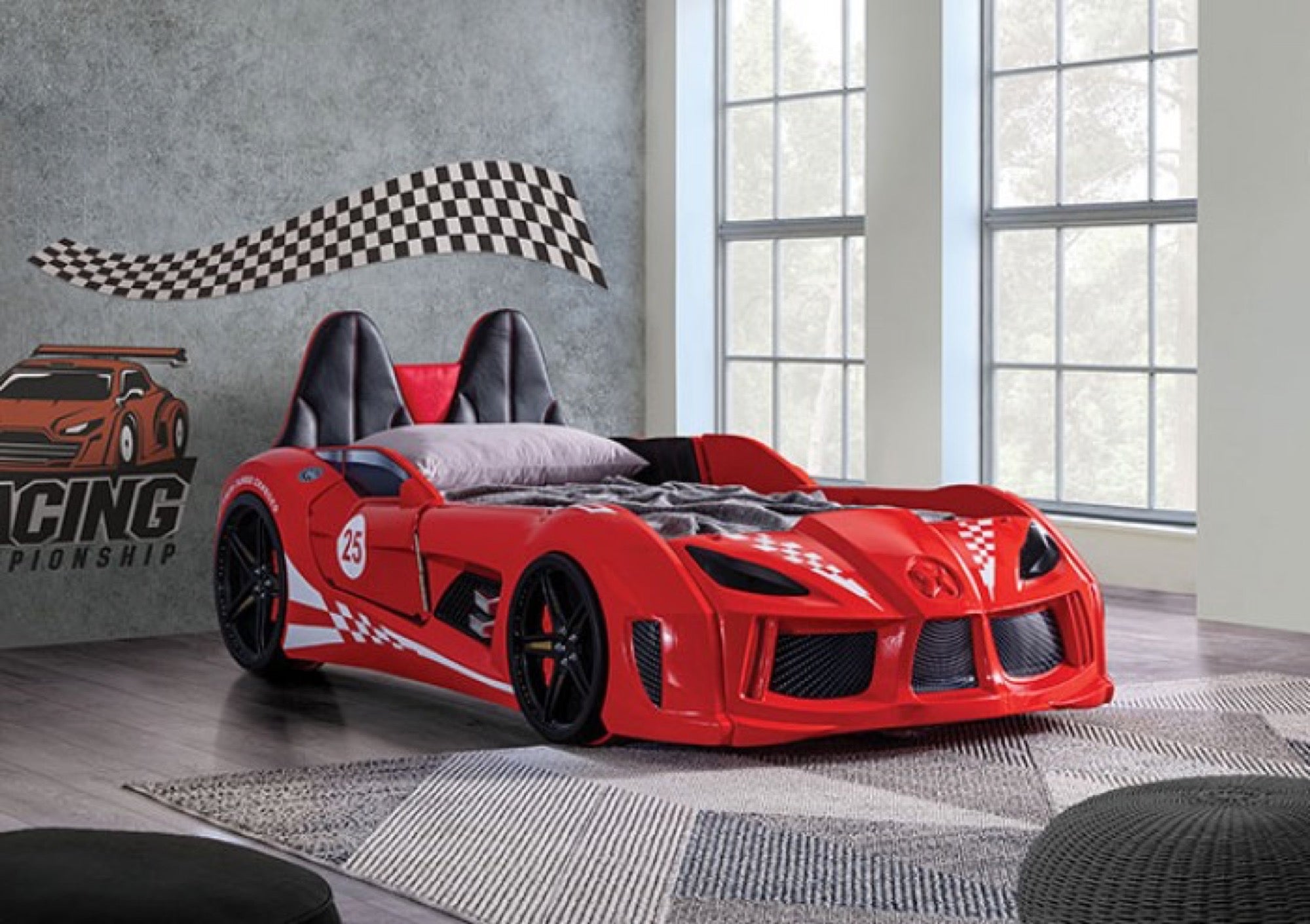 Trackster Kid's Red Race Car Bed with LED Lights