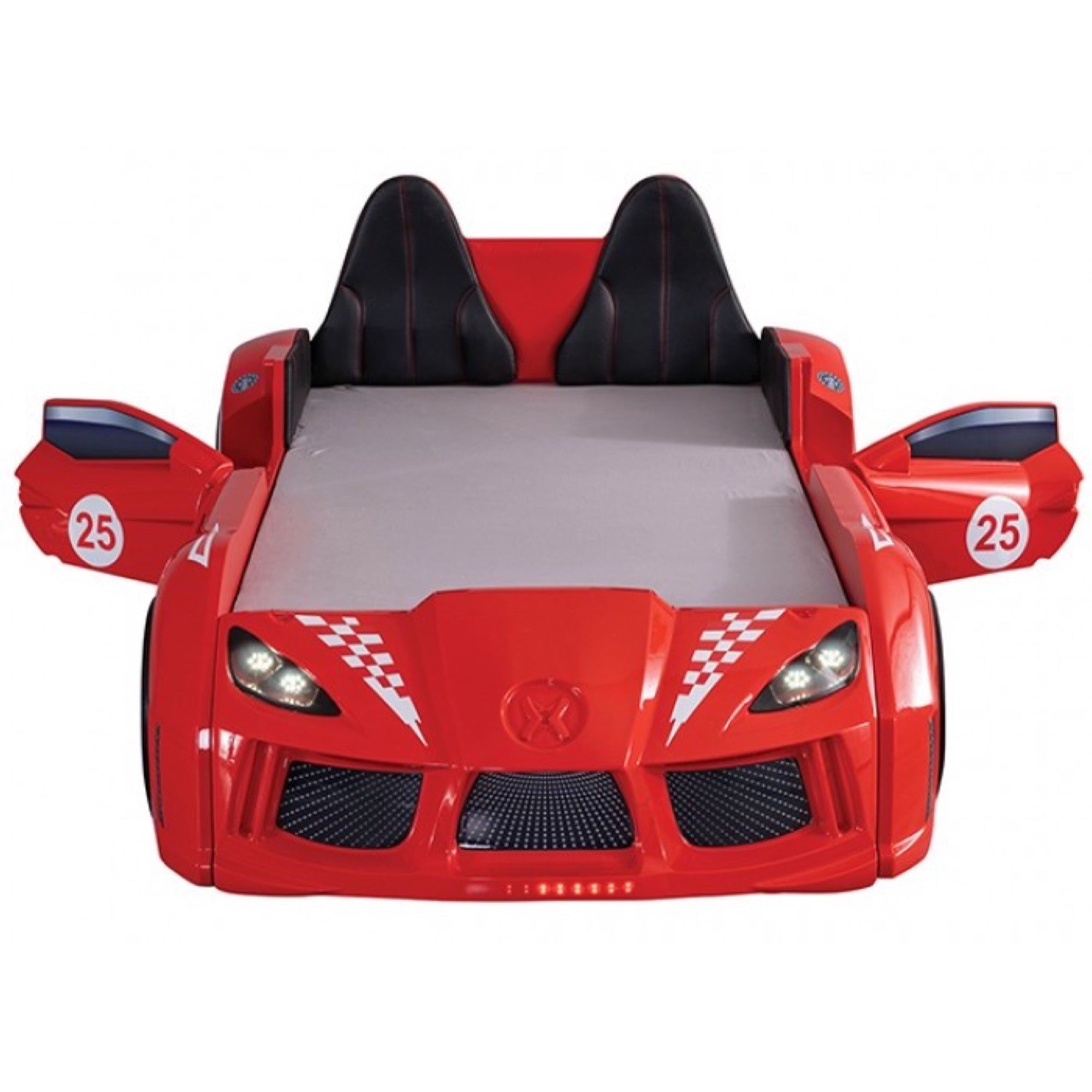 Trackster Kid's Red Race Car Bed with LED Lights - Adams Furniture