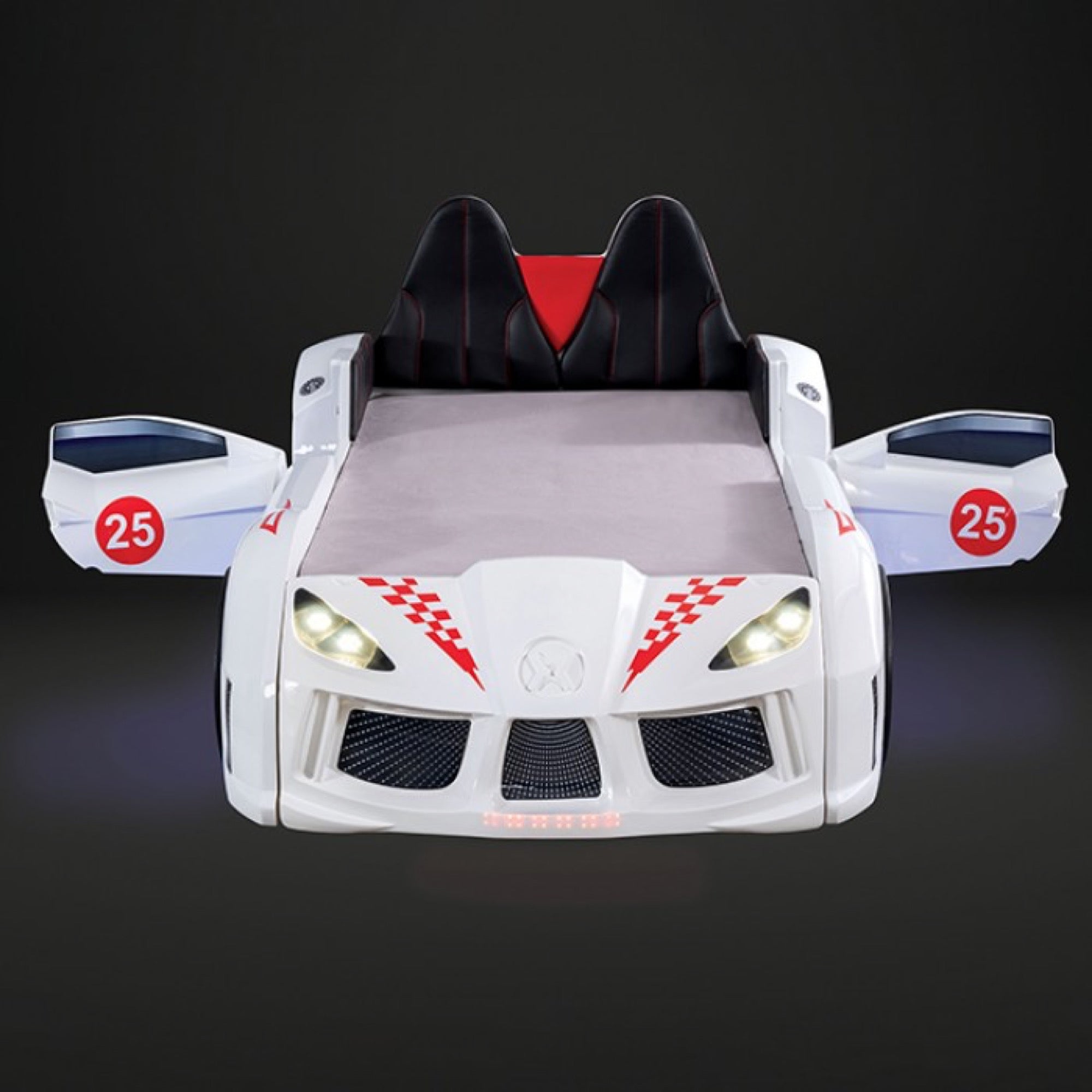 Trackster Kid's White Race Car Bed with LED Lights