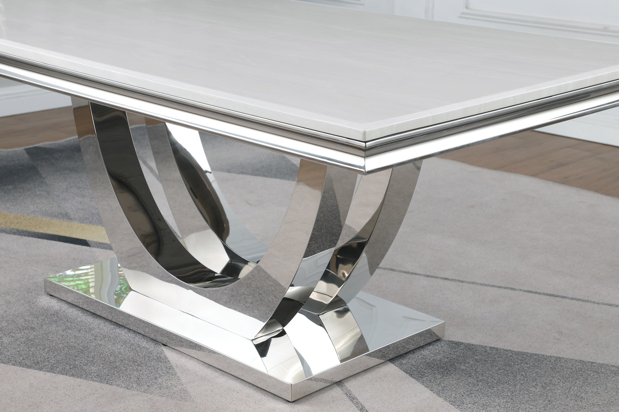 Kerwin Rectangle Faux Marble Top Dining Table White And Chrome - Adams Furniture