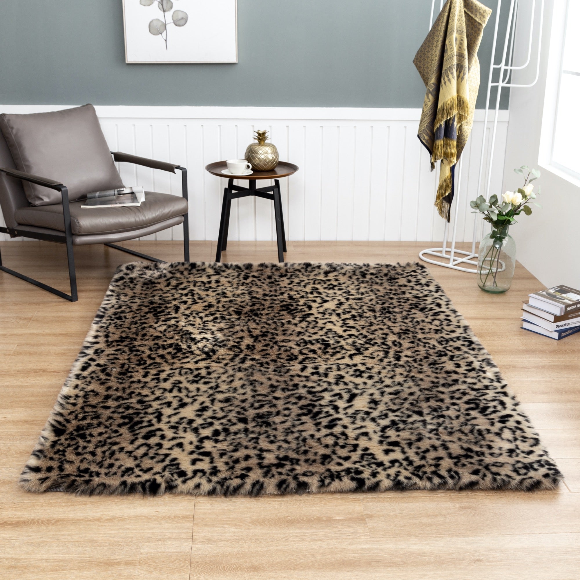 Luxury Leopard Print 5x7 Area Rug - Adams Furniture