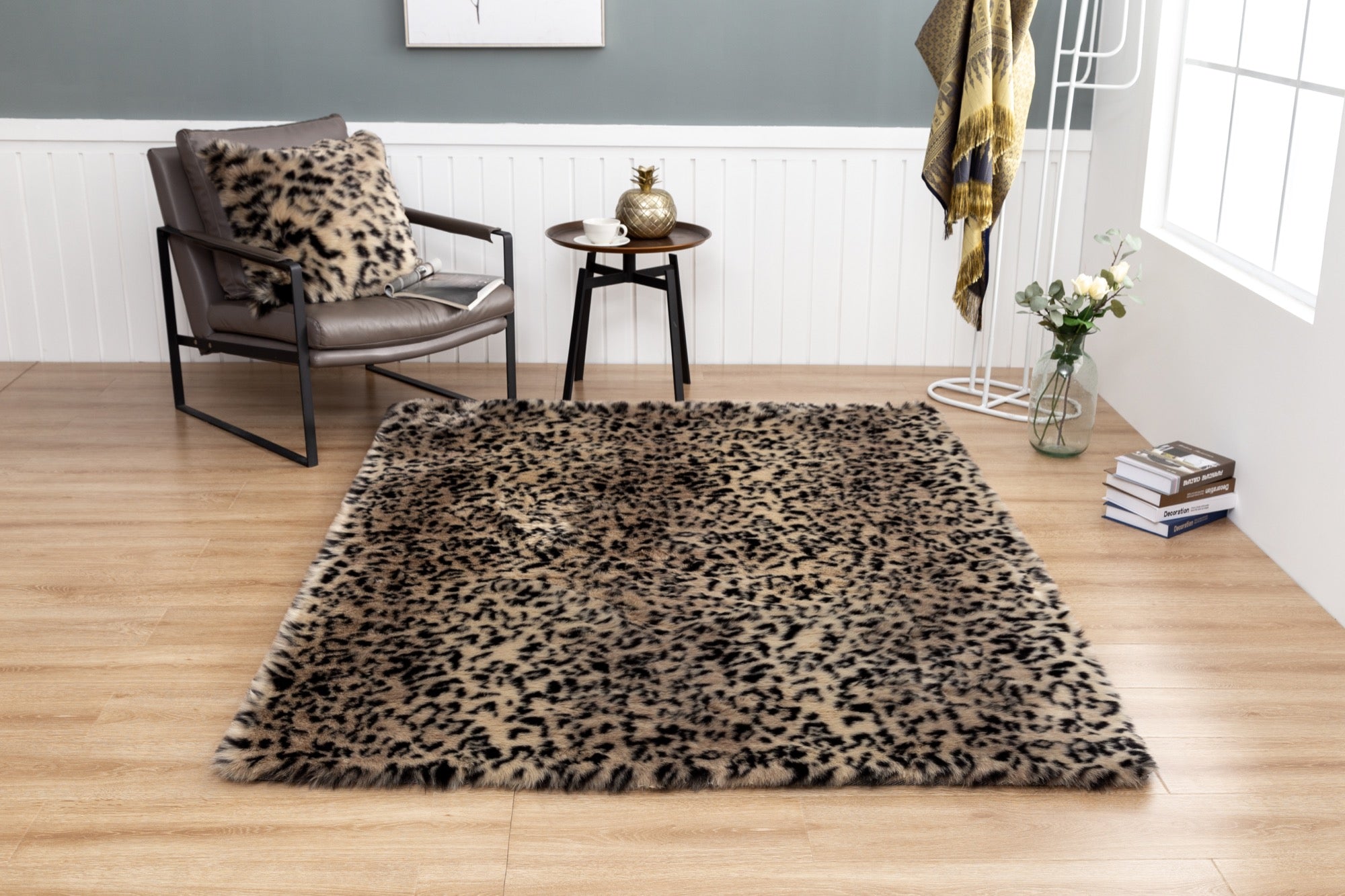 Luxury Leopard Print 5x7 Area Rug - Adams Furniture