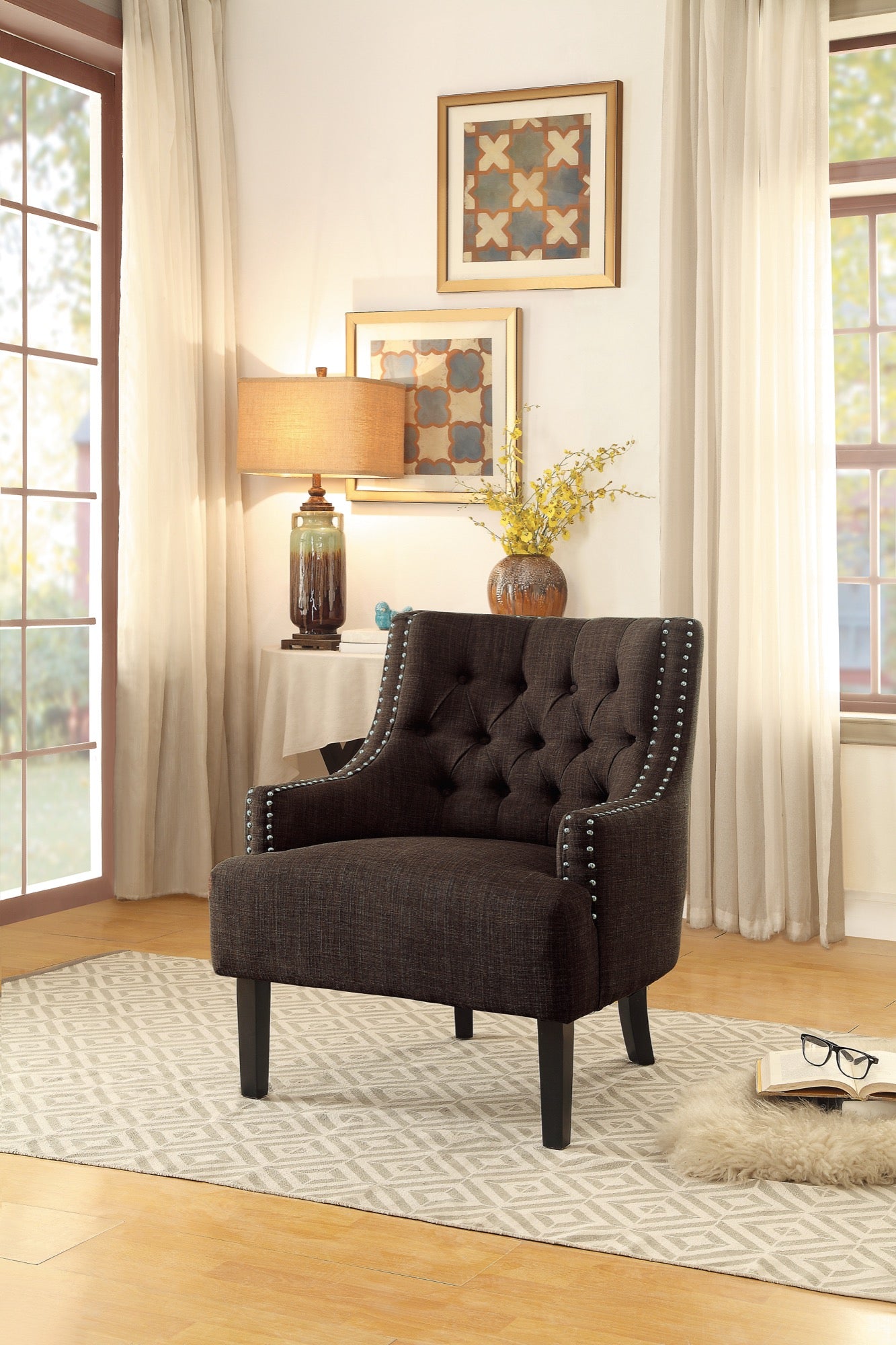 Chocolate Nailhead Accent Chair - Adams Furniture