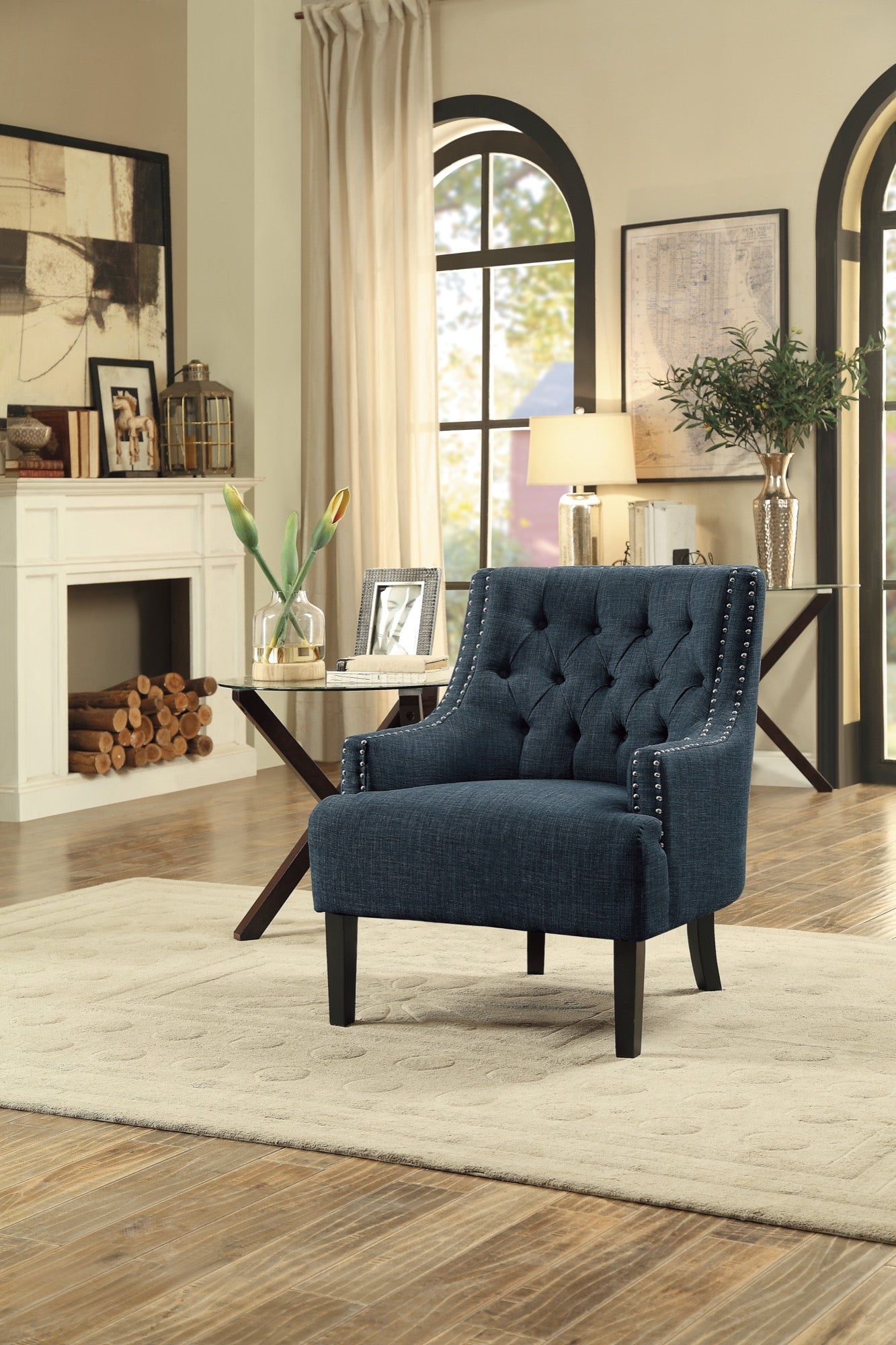 Indigo Nailhead Accent Chair - Adams Furniture