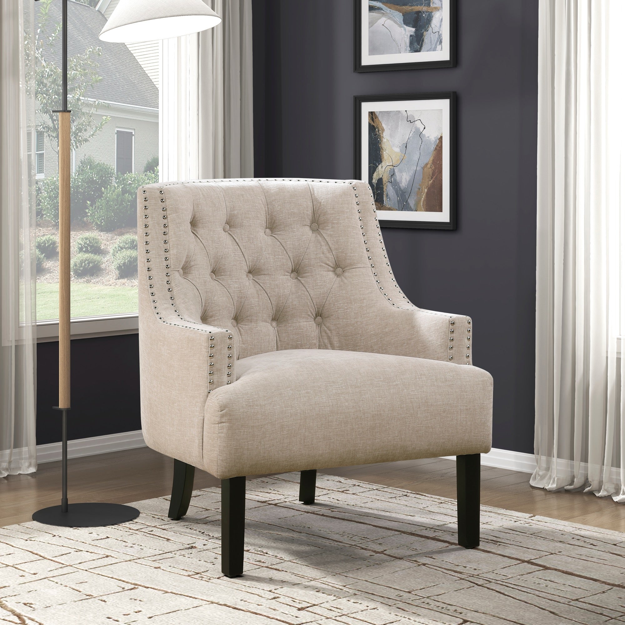 Beige Nailhead Accent Chair