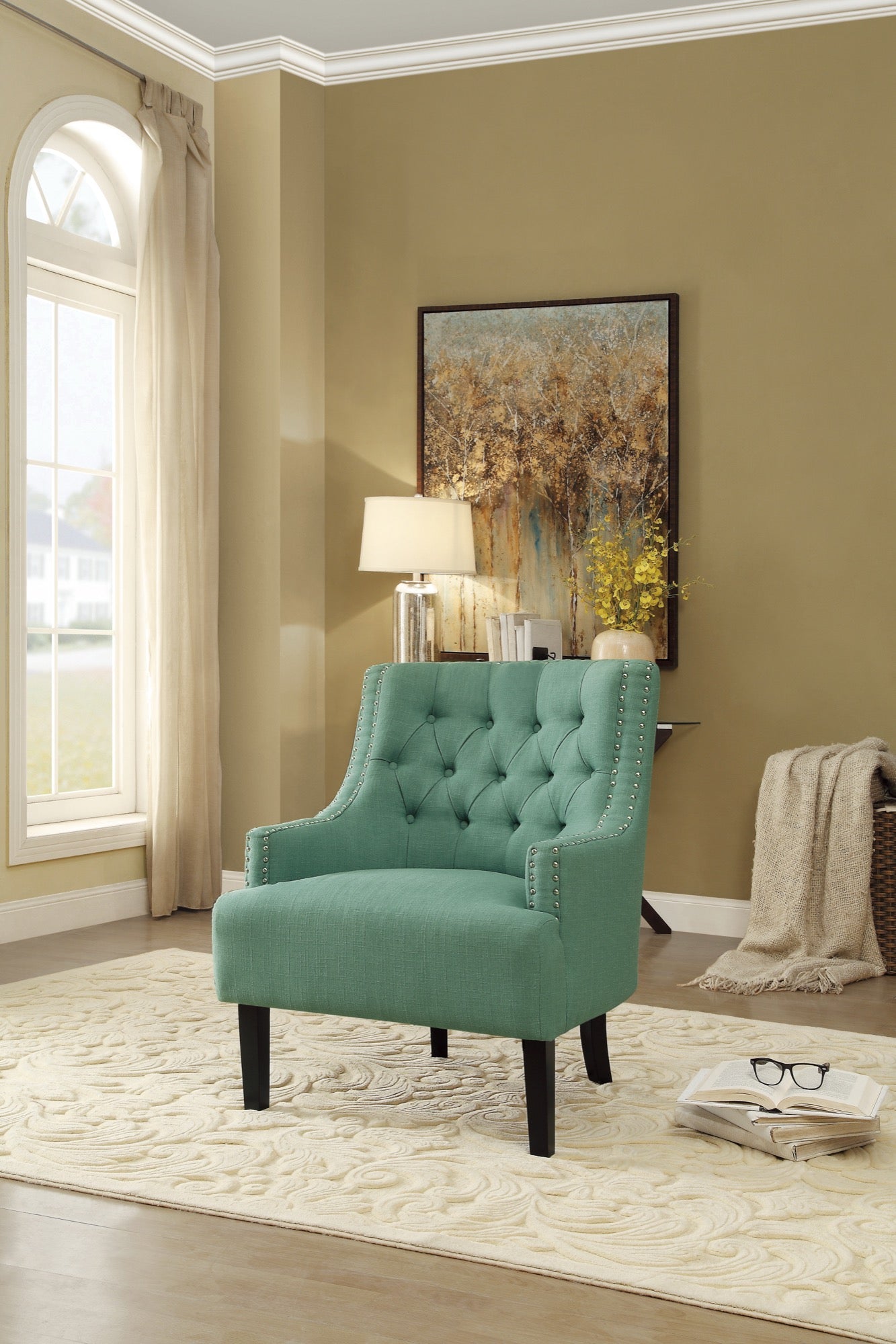 Green Nailhead Accent Chair
