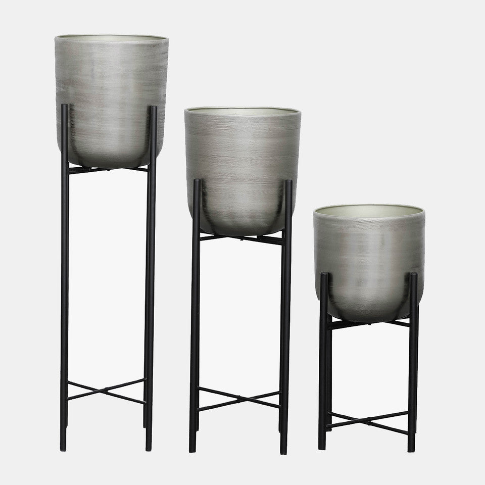 Metal Planters On Stand (Set of 3)