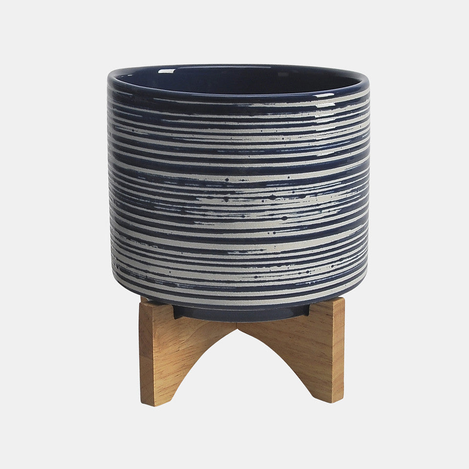 Ceramic Planter On Stand, Blue (Set of 2)