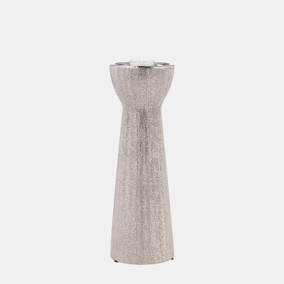 Ceramic 12" Bead Candle Holder, Silver