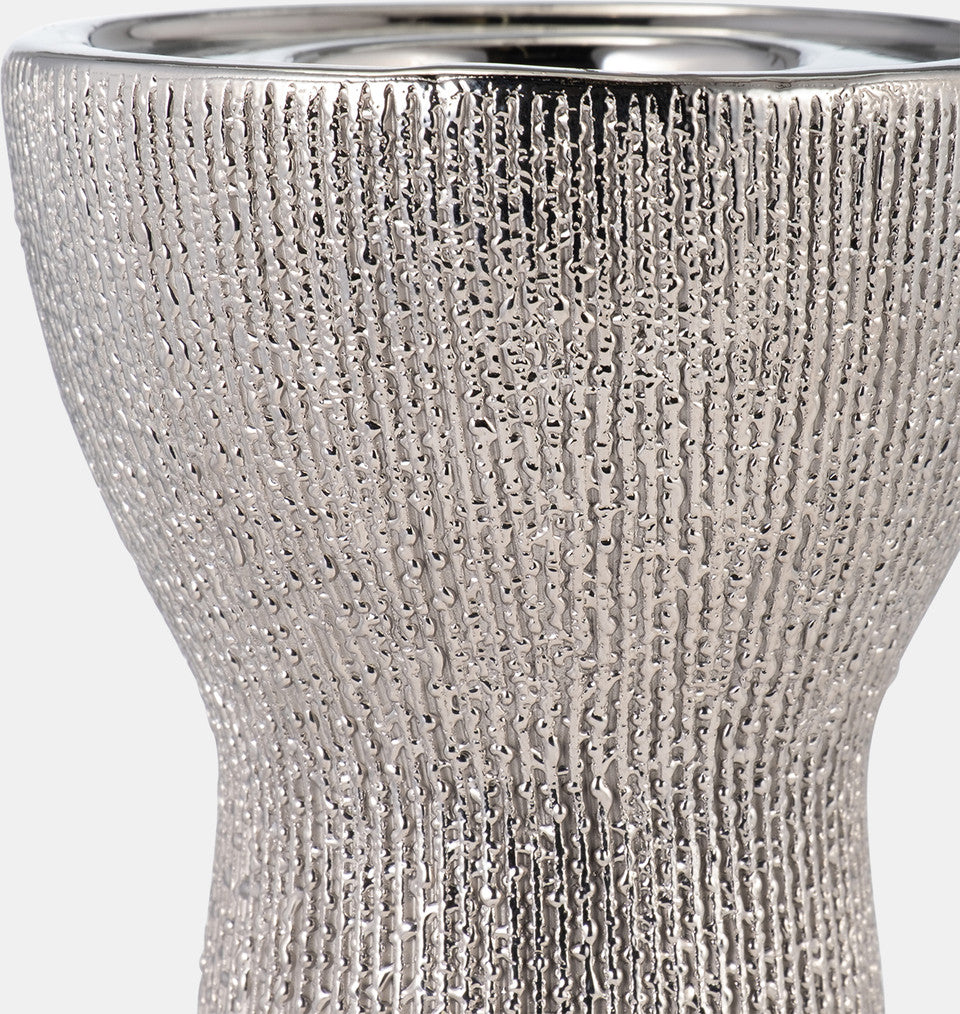 Ceramic 12" Bead Candle Holder, Silver