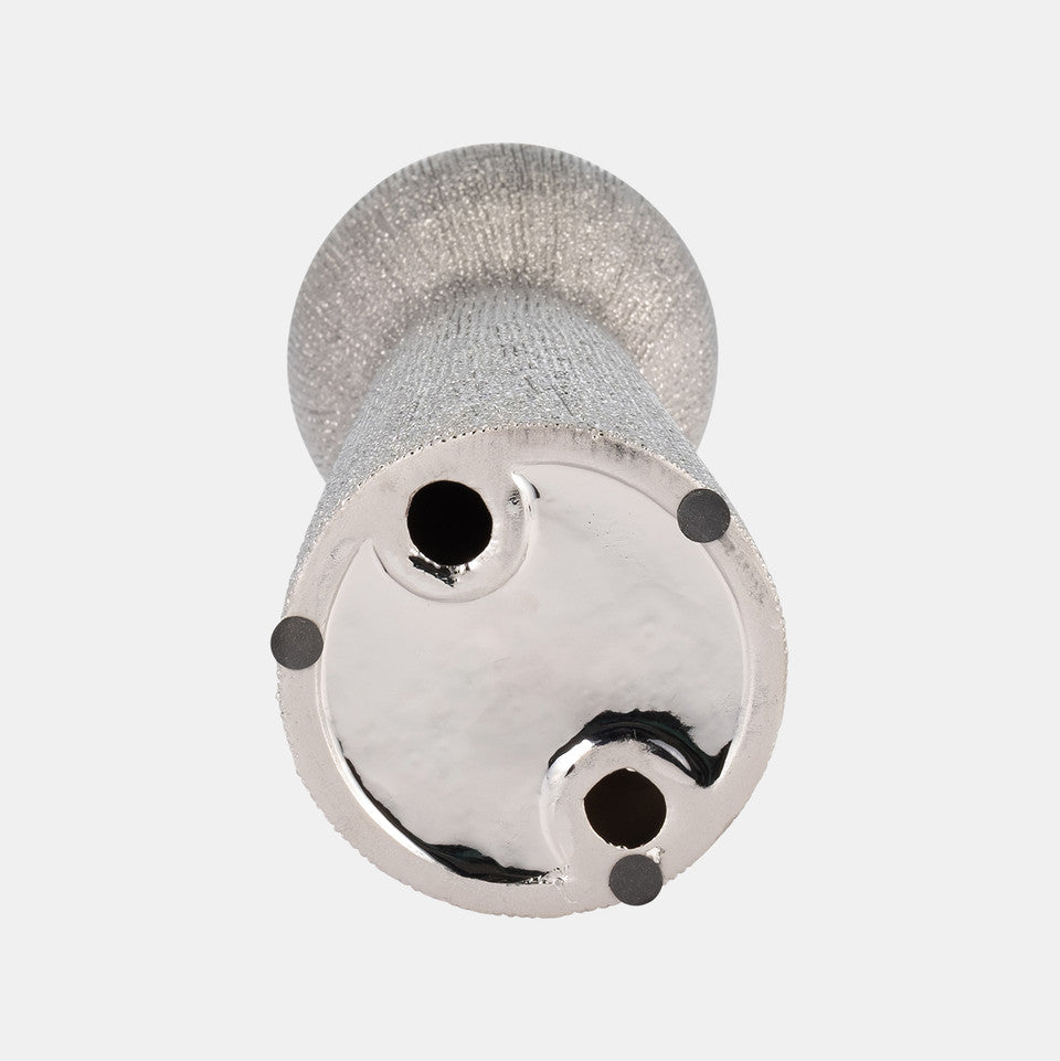 Ceramic 14" Bead Candle Holder, Silver