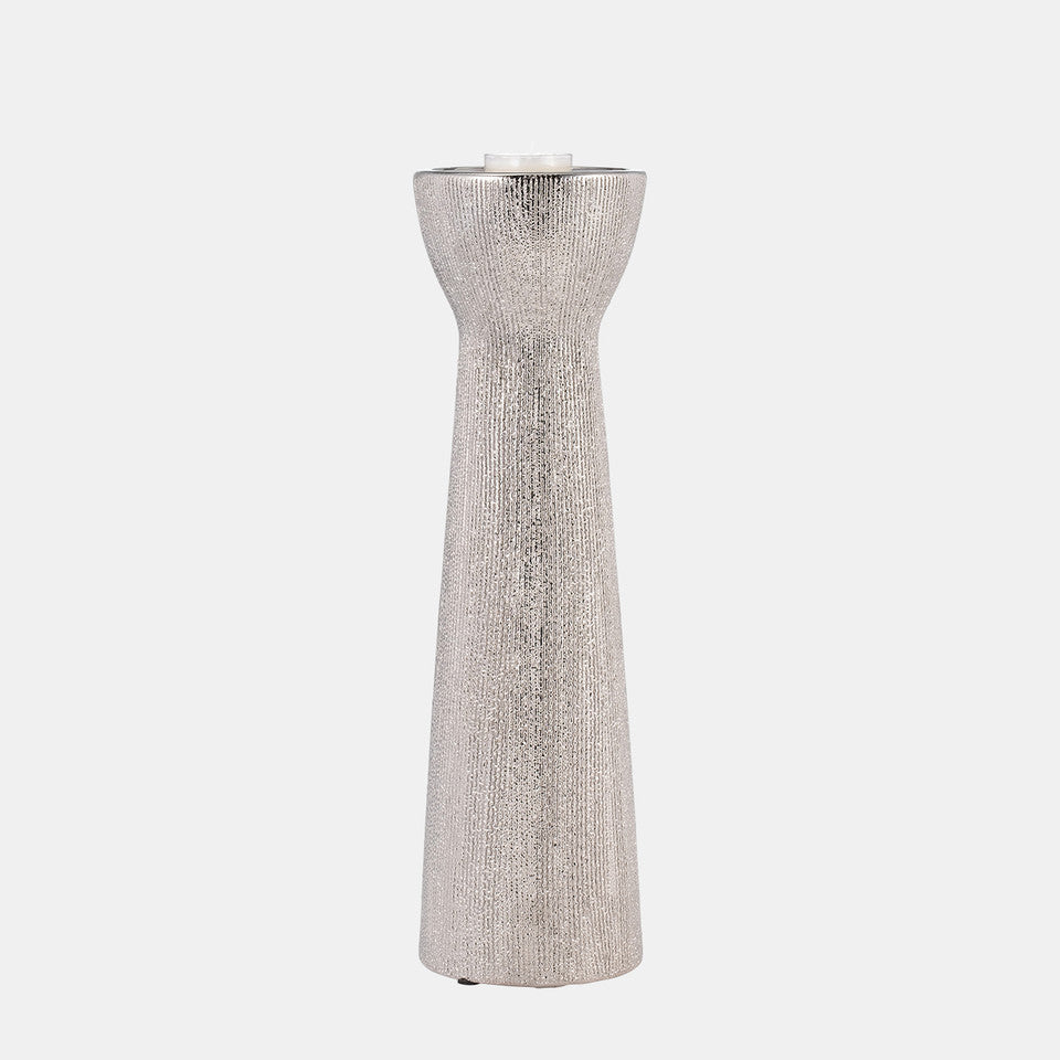 Ceramic 14" Bead Candle Holder, Silver