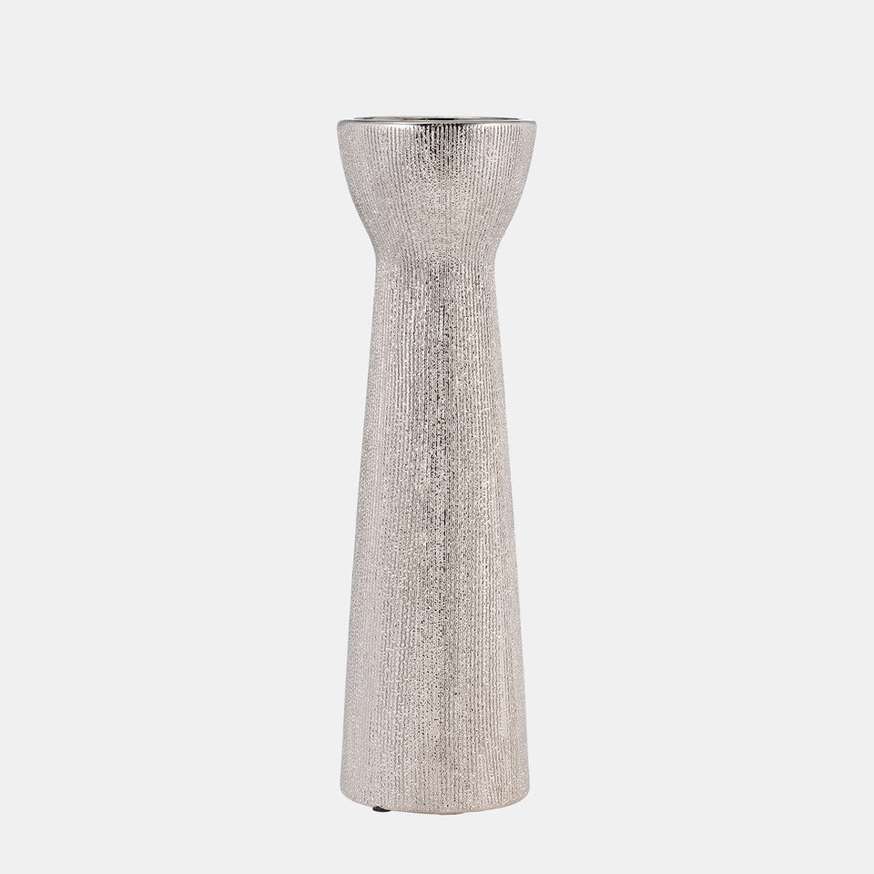 Ceramic 14" Bead Candle Holder, Silver