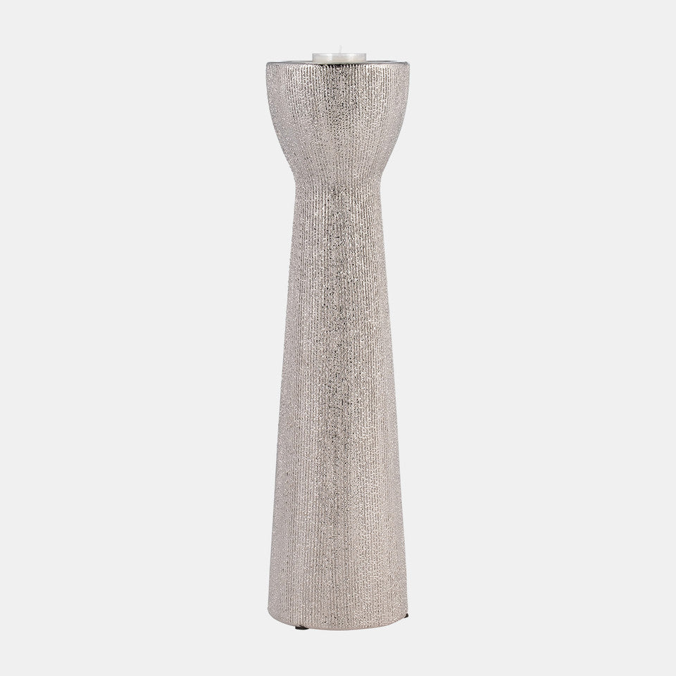 Ceramic 16" Bead Candle Holder, Silver