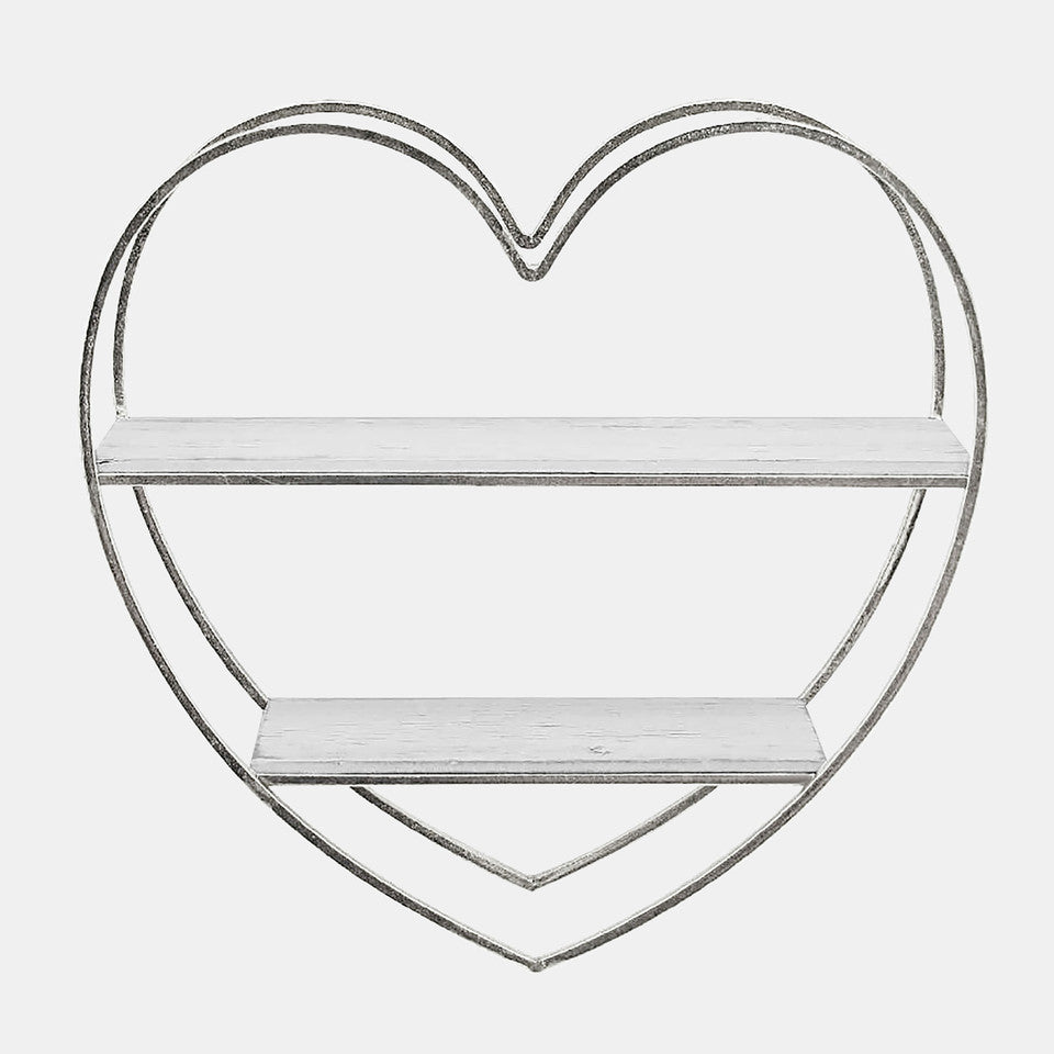 Metal/Wood 2 Tier Heart Wall Shelf, White/Silver - Adams Furniture