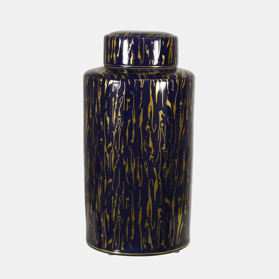 Ceramic 16" Jar, Blue/Gold