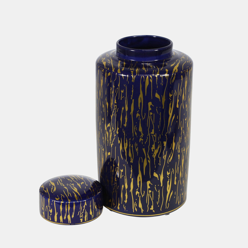 Ceramic 16" Jar, Blue/Gold
