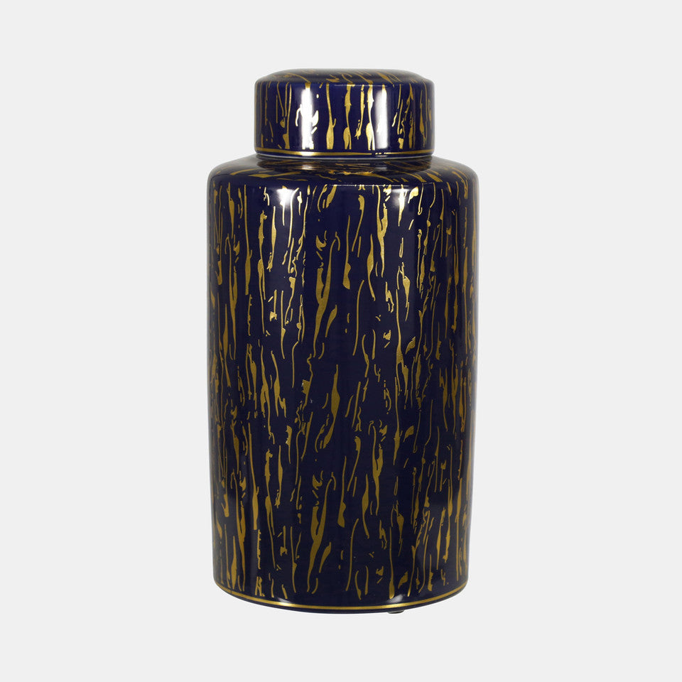 Ceramic 16" Jar, Blue/Gold