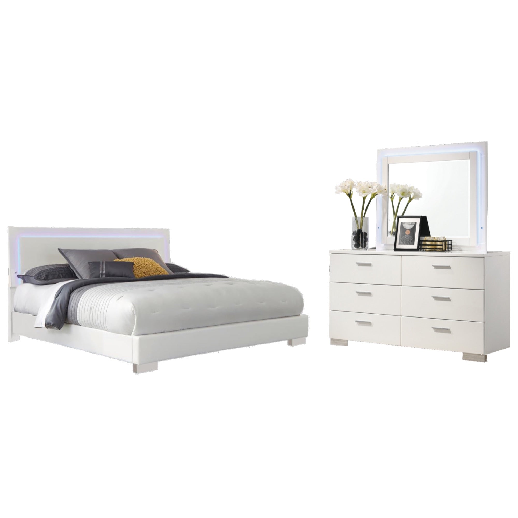 Felicity Queen 3 Piece Bedroom Set w/ LED Light - Adams Furniture