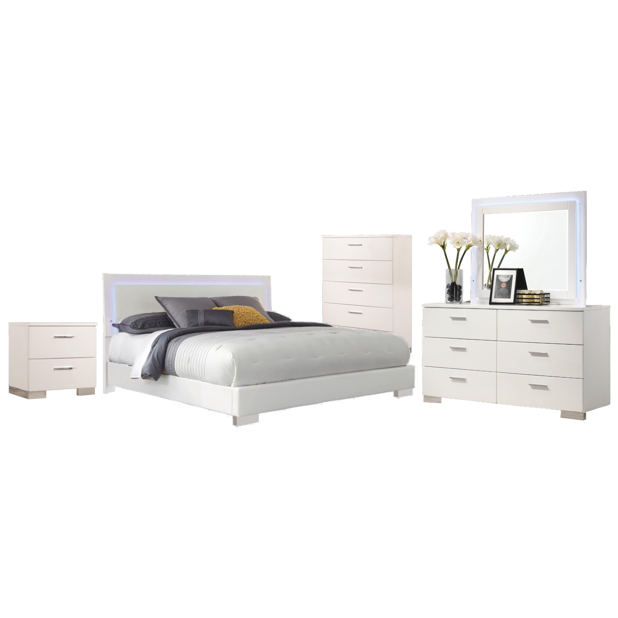 Felicity King 5 Piece Bedroom Set w/ LED Light - Adams Furniture