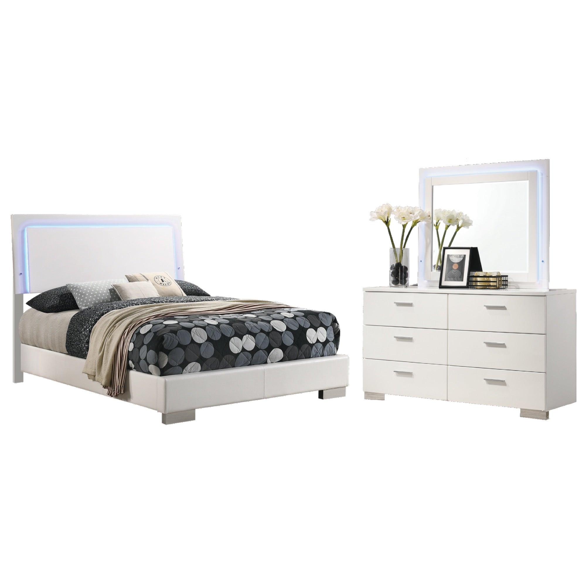 Felicity Full 3 Piece Bedroom Set w/ LED Light - Adams Furniture