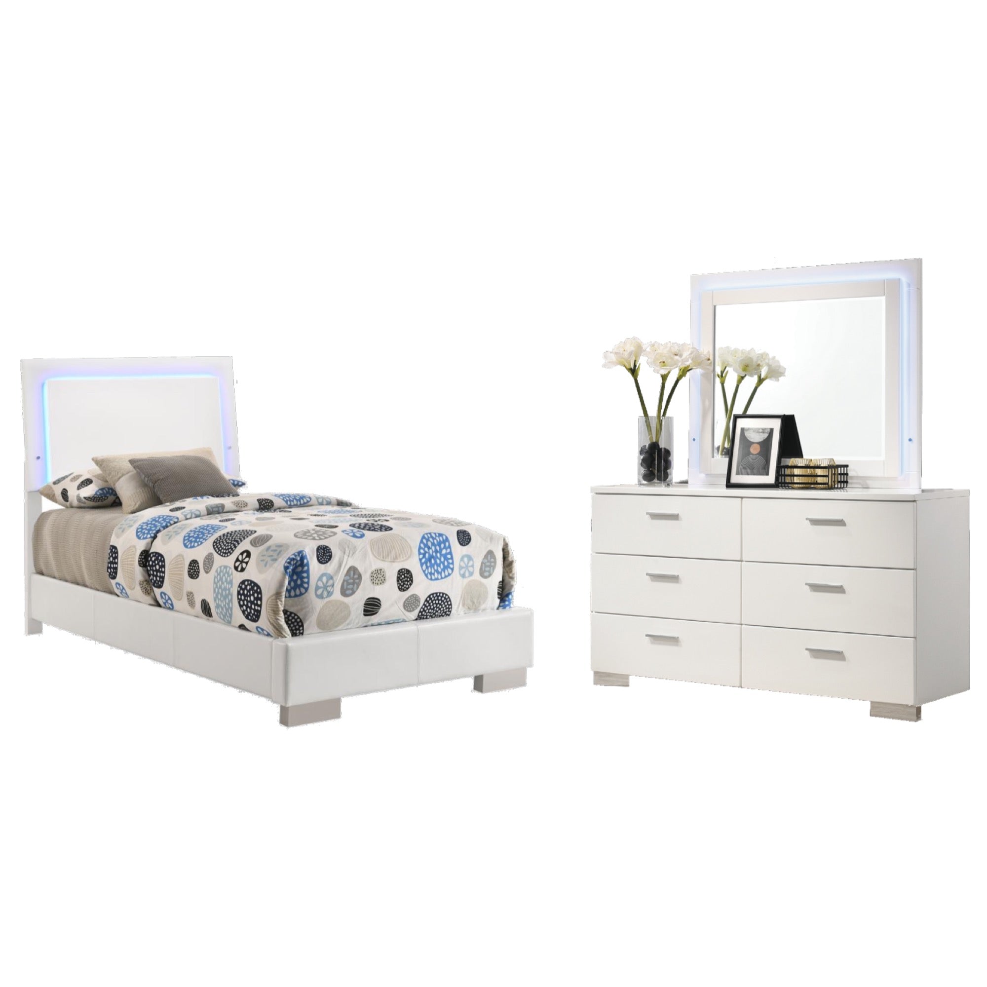 Felicity Twin 3 Piece Bedroom Set w/ LED Light - Adams Furniture