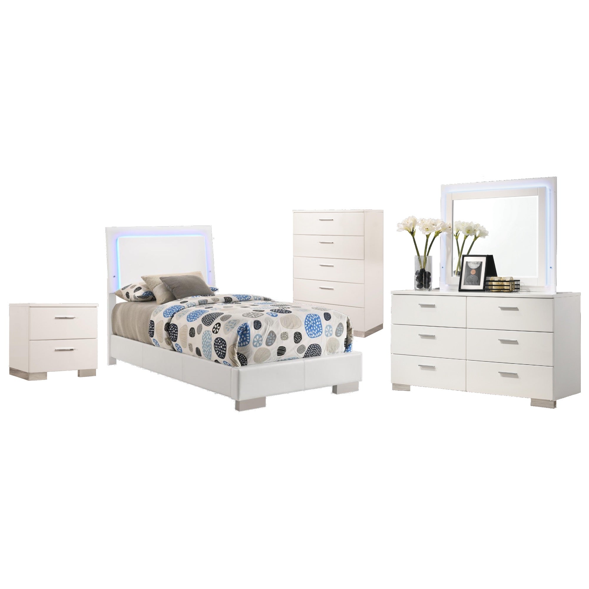 Felicity Twin 5 Piece Bedroom Set w/ LED Light - Adams Furniture
