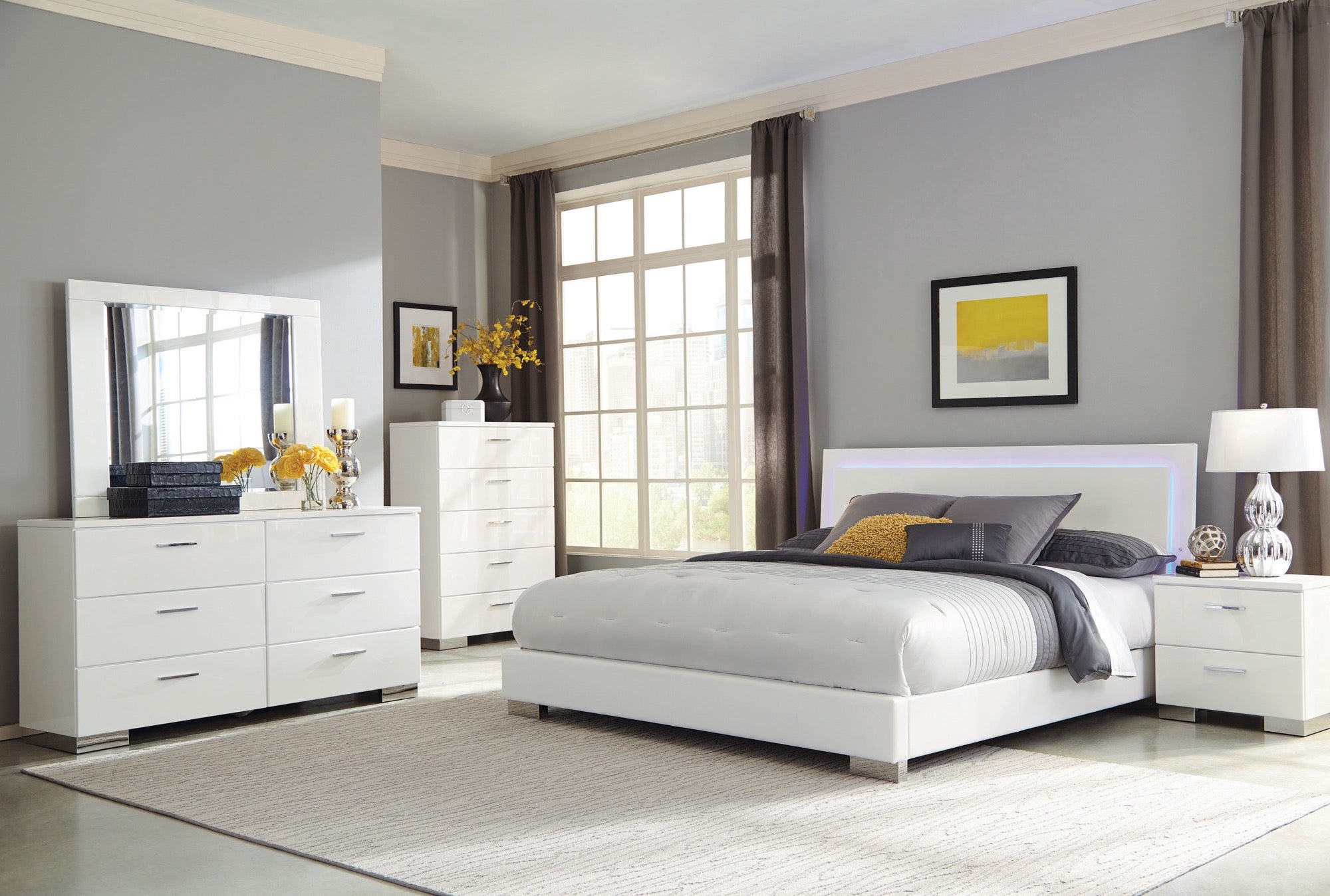 Felicity King 5 Piece Bedroom Set w/ LED Light - Adams Furniture