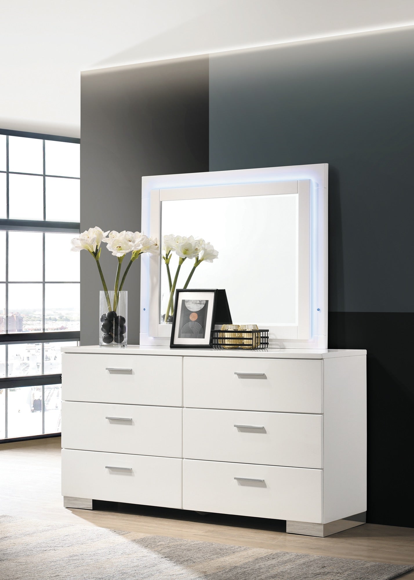 Felicity Full 3 Piece Bedroom Set w/ LED Light - Adams Furniture
