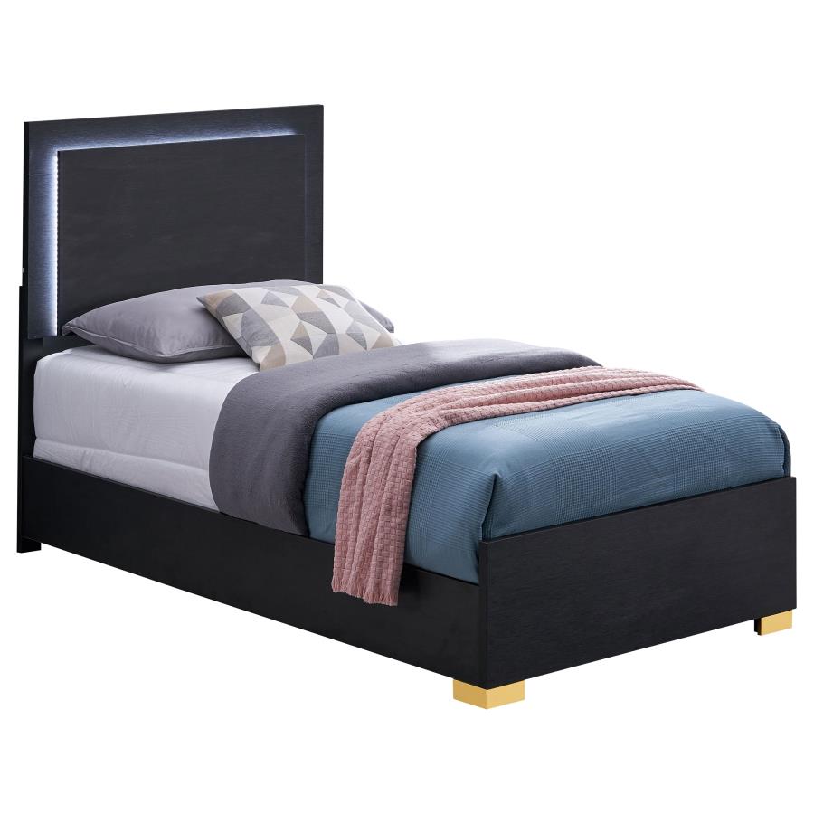 Harmony Twin LED Panel Bed Black - Adams Furniture
