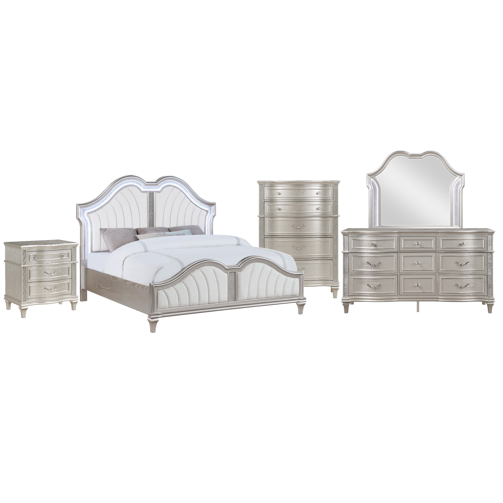 Evangeline Queen 5 Piece Upholstered Bedroom Set - Adams Furniture