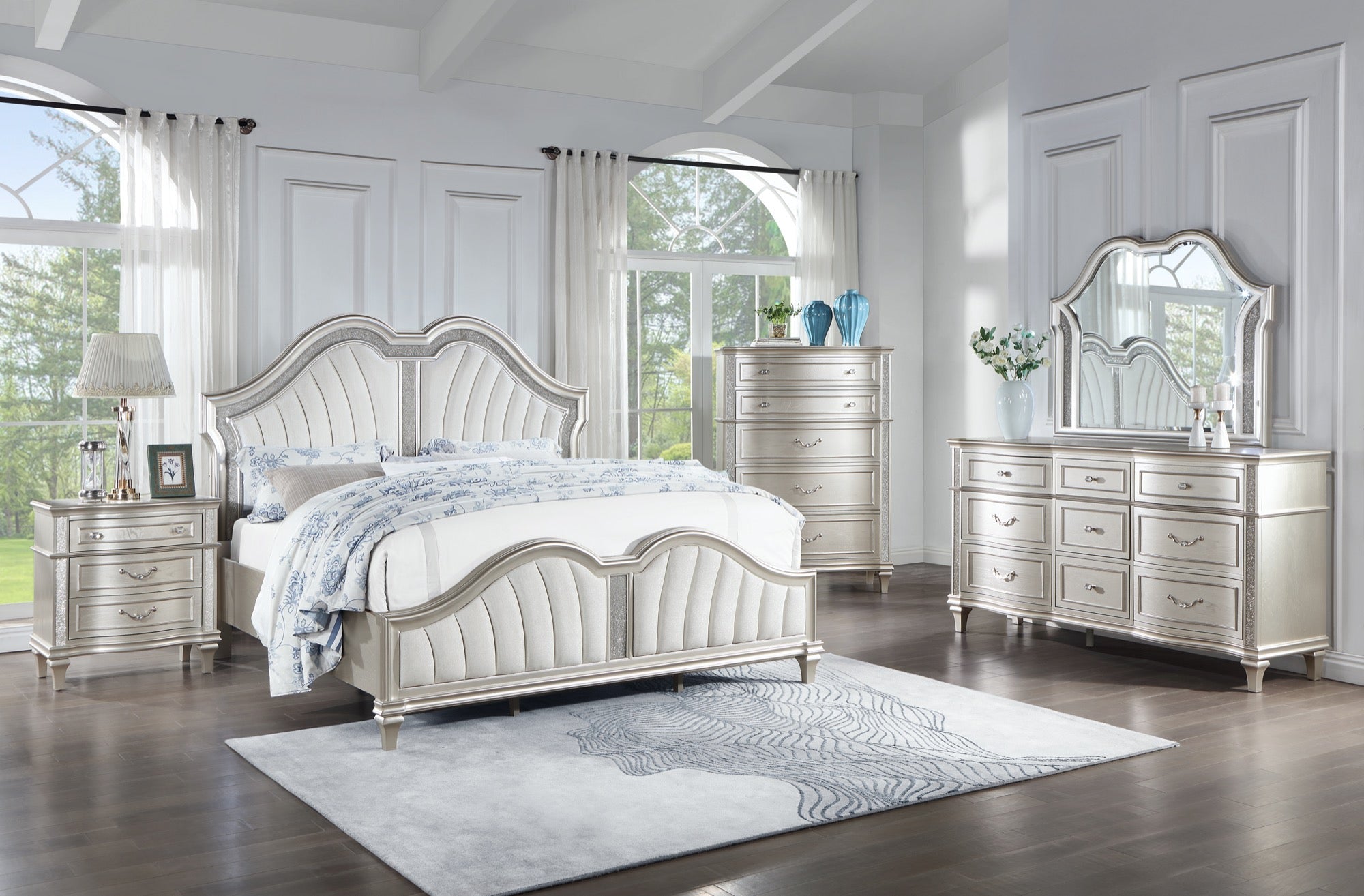 Evangeline Queen 3 Piece Upholstered Bedroom Set - Adams Furniture