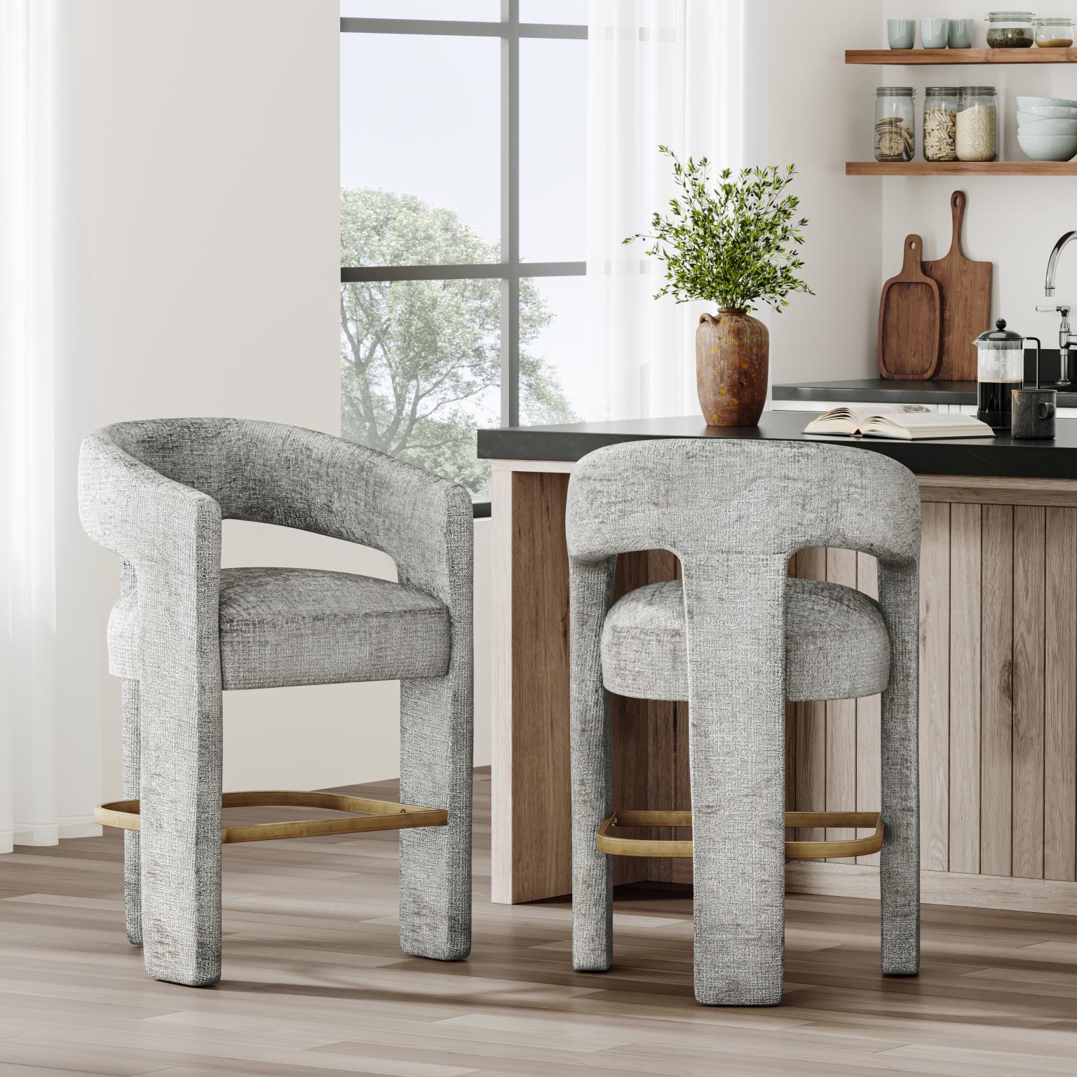 Grey Upholstered Stool