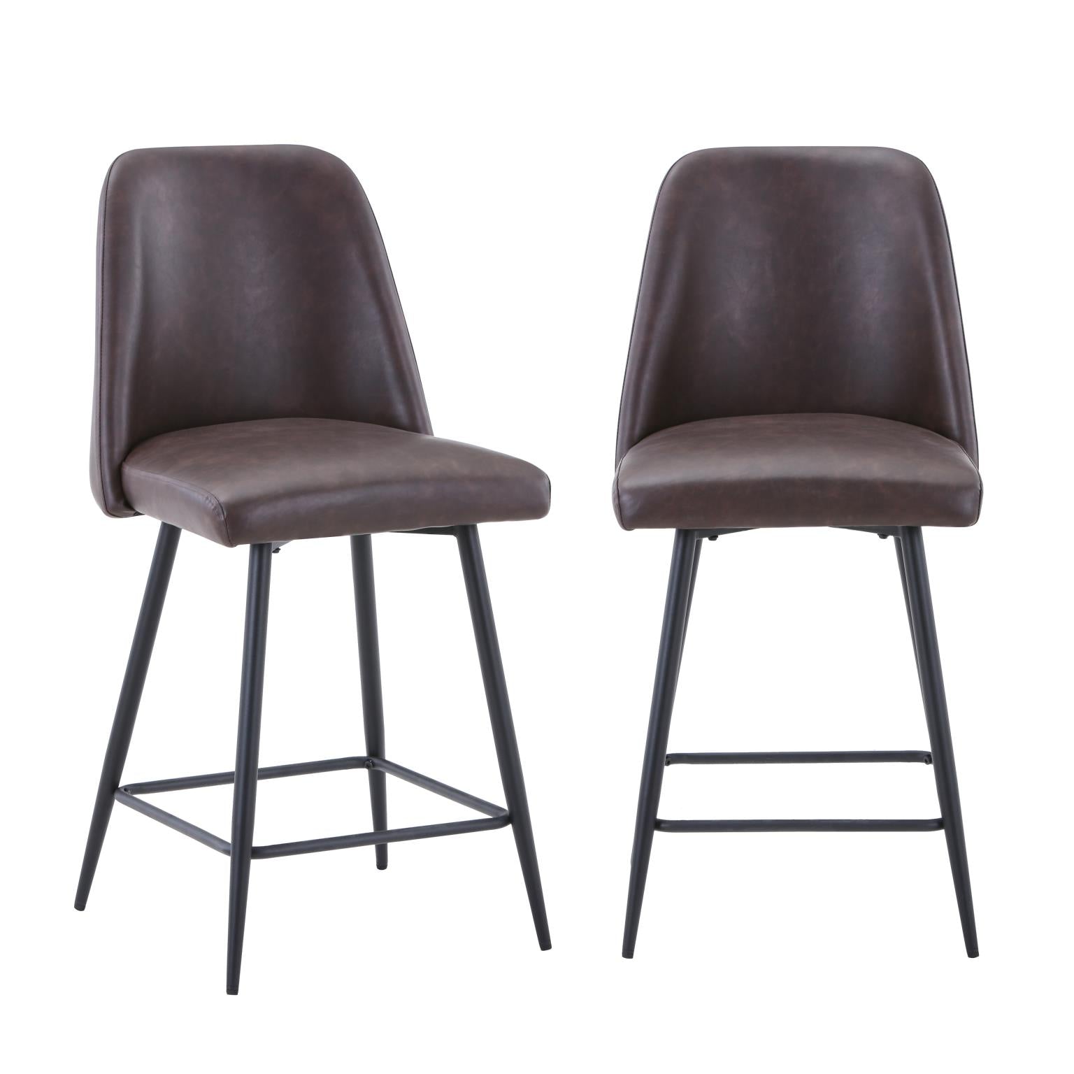 Brown Faux Leather Upholstered Stool (Set of 2)