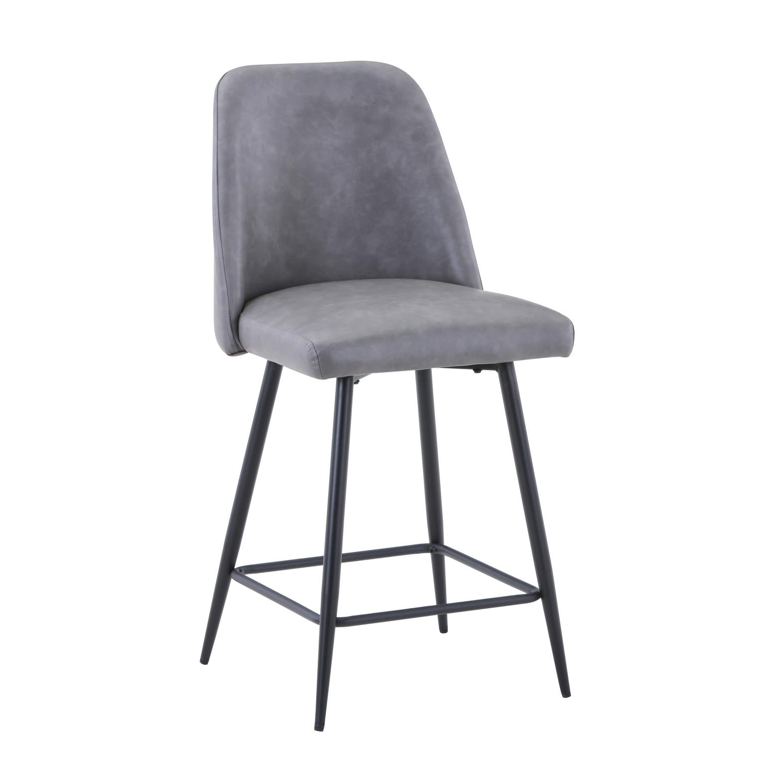 Grey Faux Leather Upholstered Stool (Set of 2)