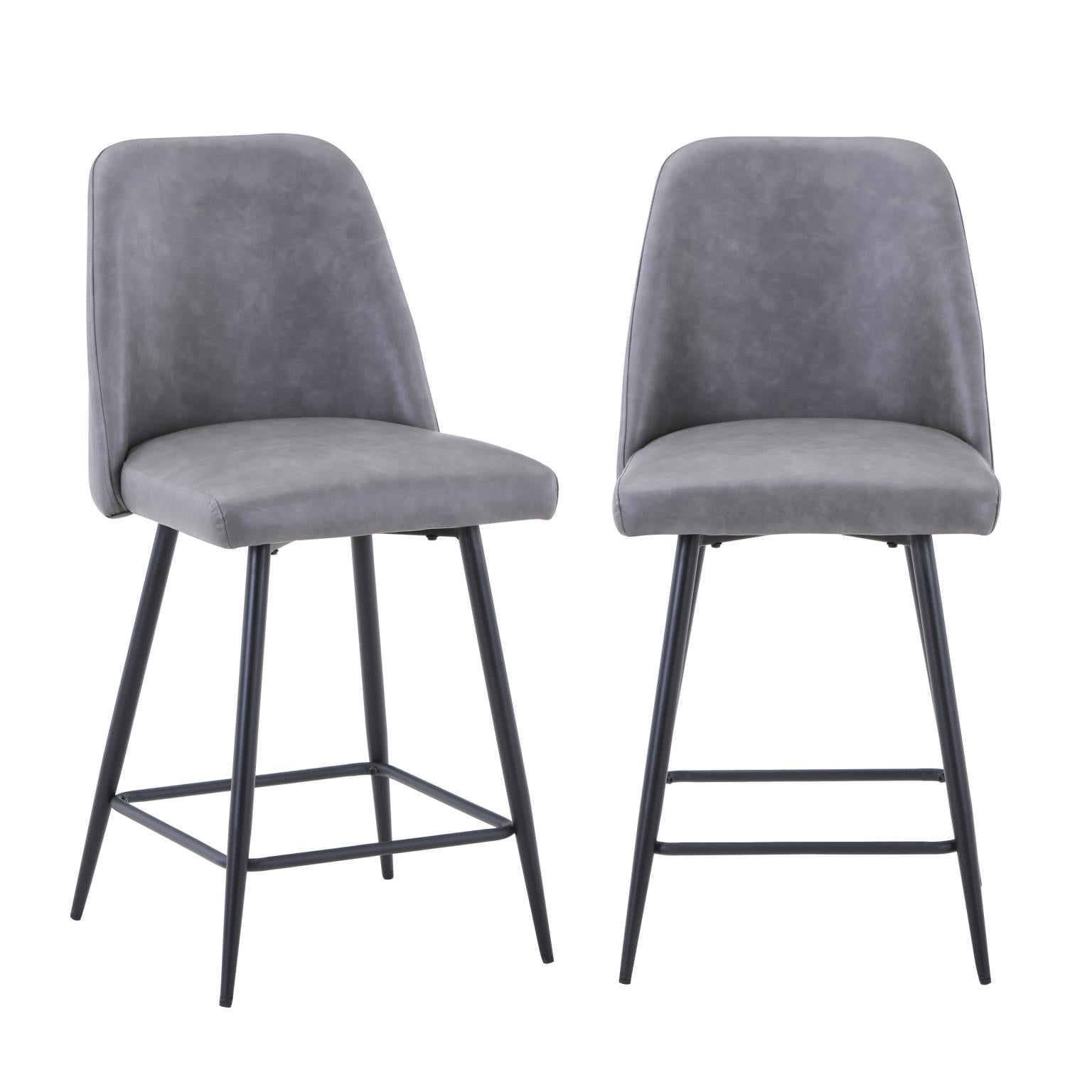 Grey Faux Leather Upholstered Stool (Set of 2) - Adams Furniture
