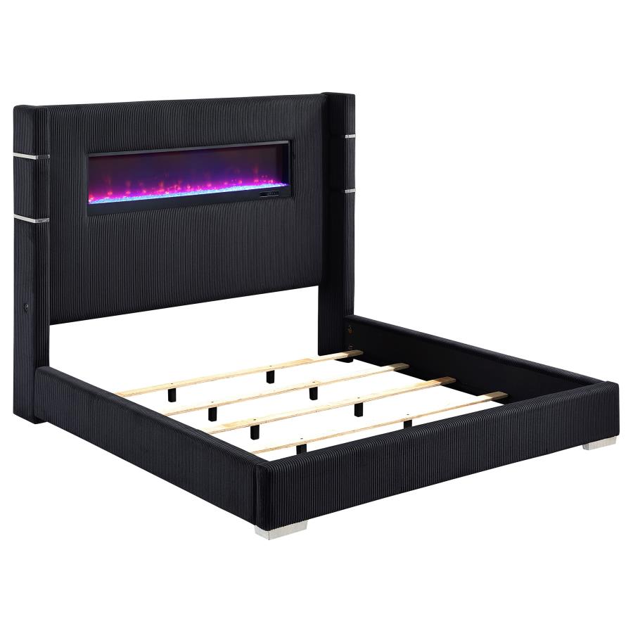 Upholstered King Fireplace Bed Black - Adams Furniture